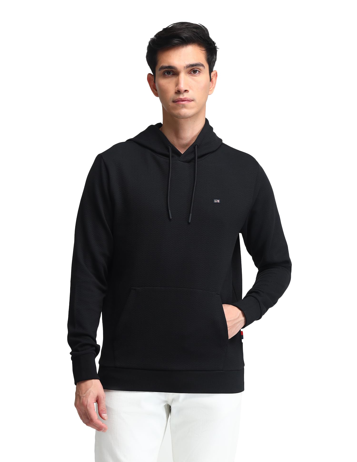 Mens Black Long Sleeve Cotton Classic Hooded Sweatshirt-image-46