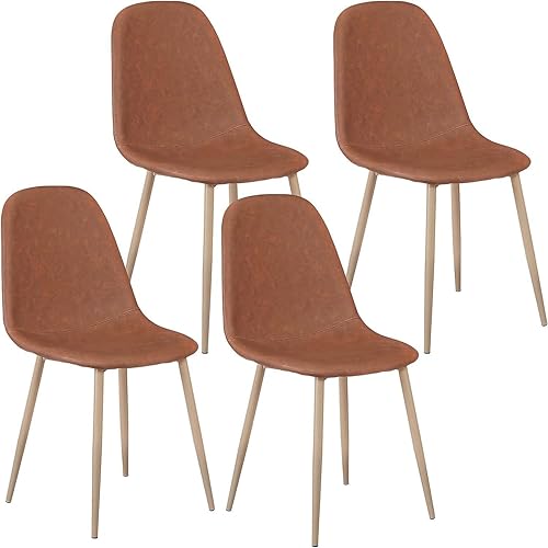 ZENY Juego de 4 sillas de comedor, sillas de comedor modernas de mediados de siglo, sillas acolchadas de piel sintética con patas de metal, sillas disponible en Yaxa Mexico