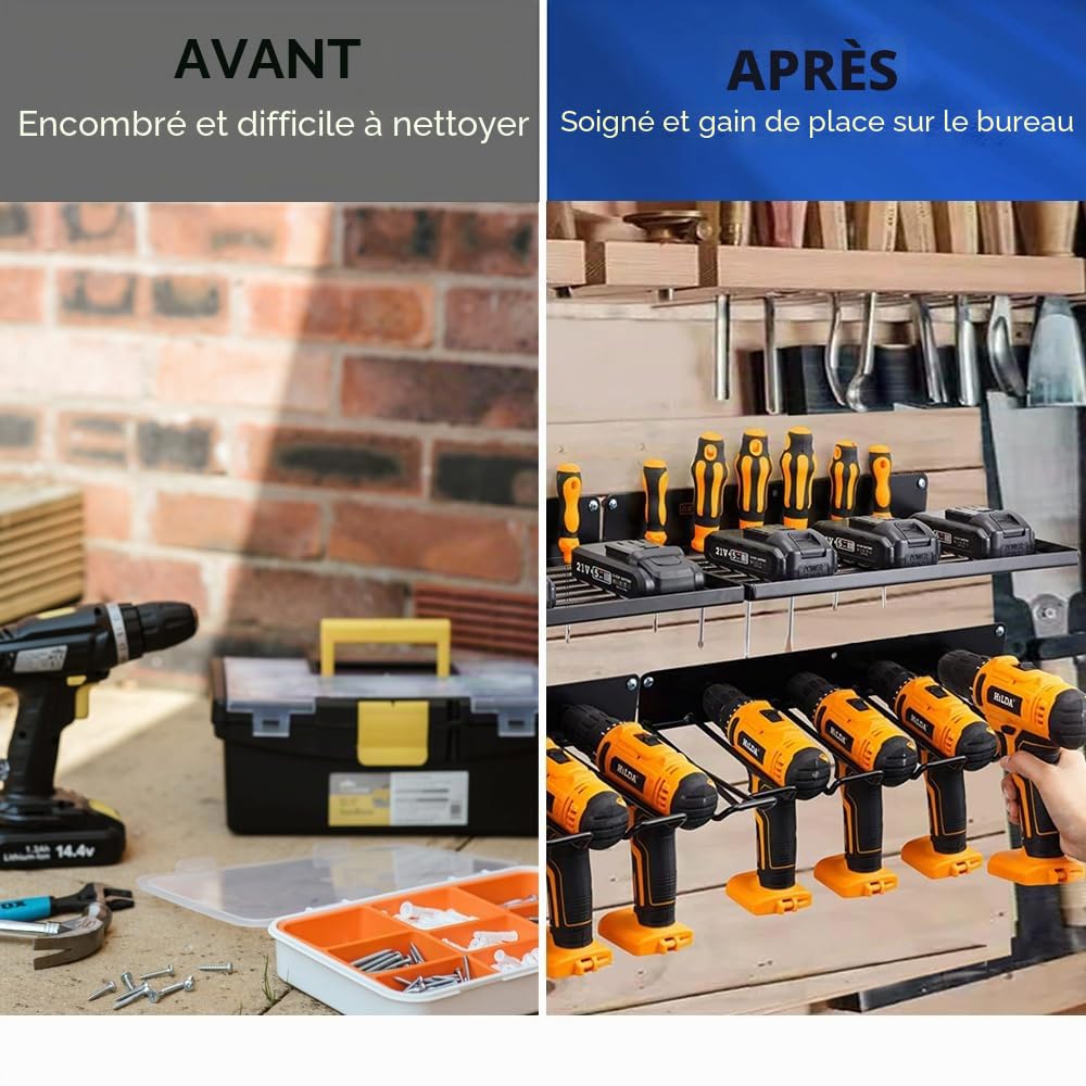 Organisateur D'outils Électriques, Support De Rangement Mural, Conception Anti-Chute Améliore L'utilisation De L'espace, Support De Rangement Utilitaire Pour Garage, Atelier, Bibliothèque D'outils Etc