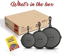 Vista 6 de NutriChef Pre-Seasoned Cast Iron Skillets - 3 Pieces Cast Iron Cookware Set w/Drip Spout and Scraper - Compatible with Induction, Electric Stovetop