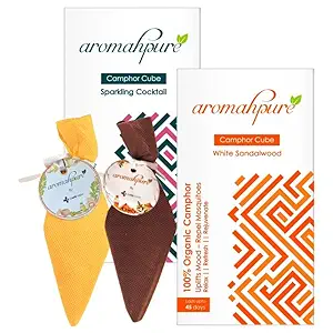 Aromahpure Camphor Cube Combo - Long lasting Air Freshener for rooms,Mosquito Repellent, cars & wardrobes, 100% Pure & Organic Camphor, brings Positive Vast. (SANDALWOOD + COCKTAIL)