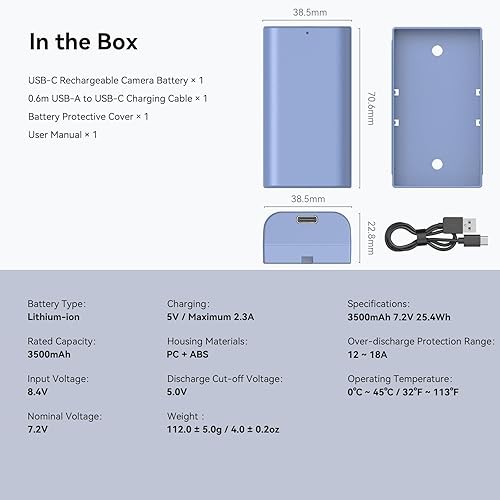Miniatura 9 de SMALLRIG Batería NP-F550 de repuesto de 3500 mAh para Sony NP-F550 F570 F750 F770 F950 F960 F970, batería recargable de carga rápida USB-C para