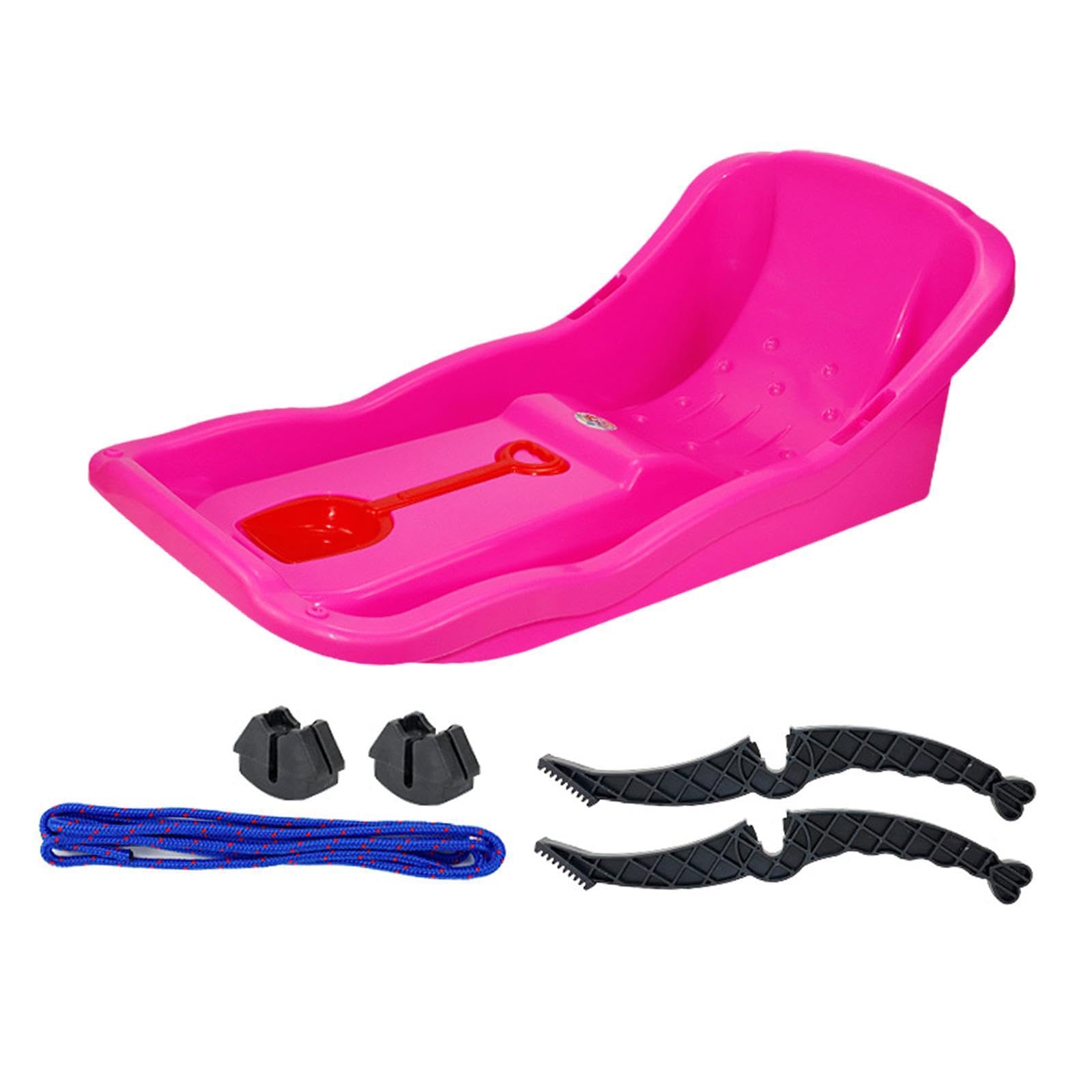 kowaku Snow Sled Snow Sledge Large with Brake Heavy Duty Grass Sand Sliding Sled Downhill Sprinter for Backyard Outdoor Skiing Lawn, Rose Red