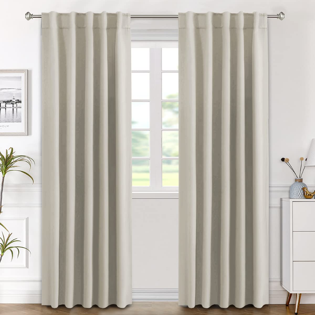 H.VERSAILTEX Blackout Curtains Thermal Insulated Window Treatment Panels Room Darkening Blackout Drapes for Living Room Back Tab/Rod Pocket Bedroom Draperies (2 Panels, Ivory/Cream, 42 x 84 Inch)