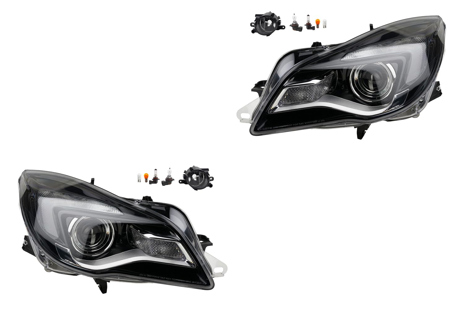 Johns, Set di fari alogeni anteriori adatti per Opel Insignia 10/13 Hir2 sinistra e destra + fendinebbia + lampadina