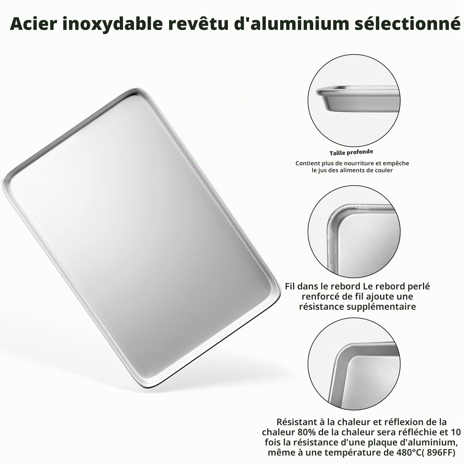CROSSON 3PCS Plaque de Cuisson en Acier Inoxydable 60 x 40 x 3 cm Grande Capacité,Antiadhésives Rectangulaires Bac Cuisson Résistance aux Hautes Températures pour Boulangerie,Hôtel,Restaurant