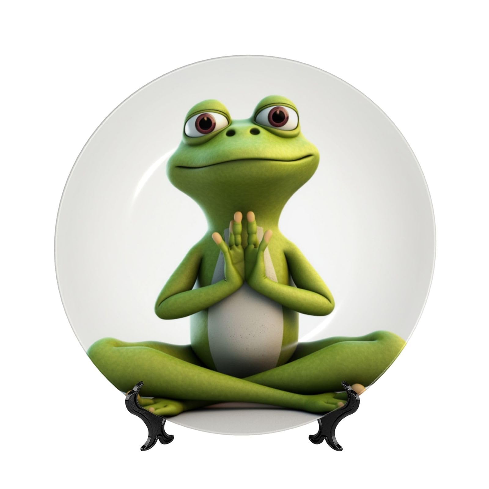 Grenouille yoga porcelaine assiette murale déco humour et bien-être
