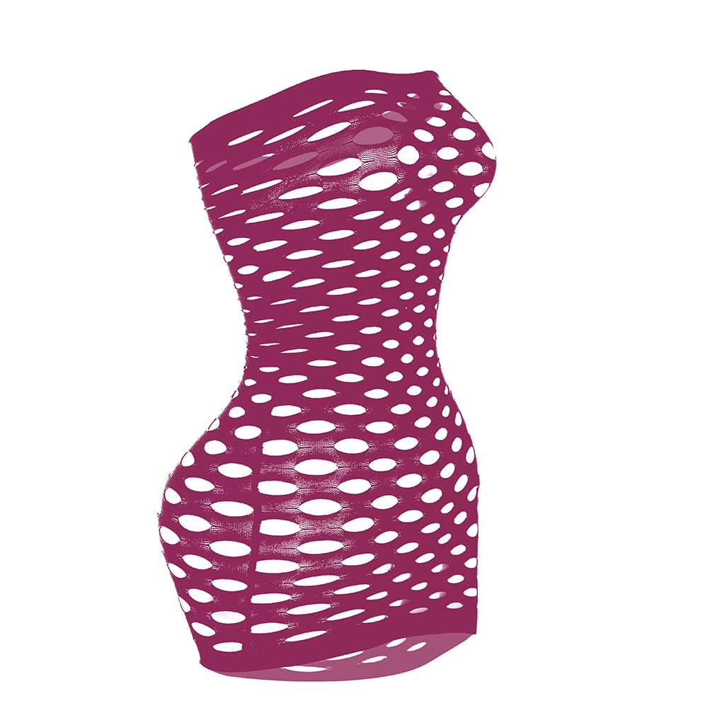 Vorifun Sexy Womens Strapless Fishnet Lingerie Sleepwear Mini Dress Tube Chemise Bodysuit One Size: Grape Purple