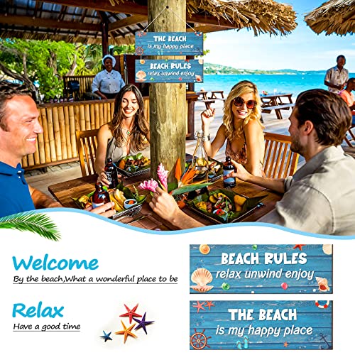 Wooden Beach Sign Ocean Theme Wooden Wall Decor The Beach is My Happy Place Beach Rules Sign Wall Art for Home Swimming Pool River Beach Farmhouse Garden Outdoor Funny Wall Decor - Image 5