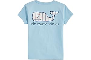 Girls' Double Vine Stripe Anchors Whale Fill Short-Sleeve Pocket Tee