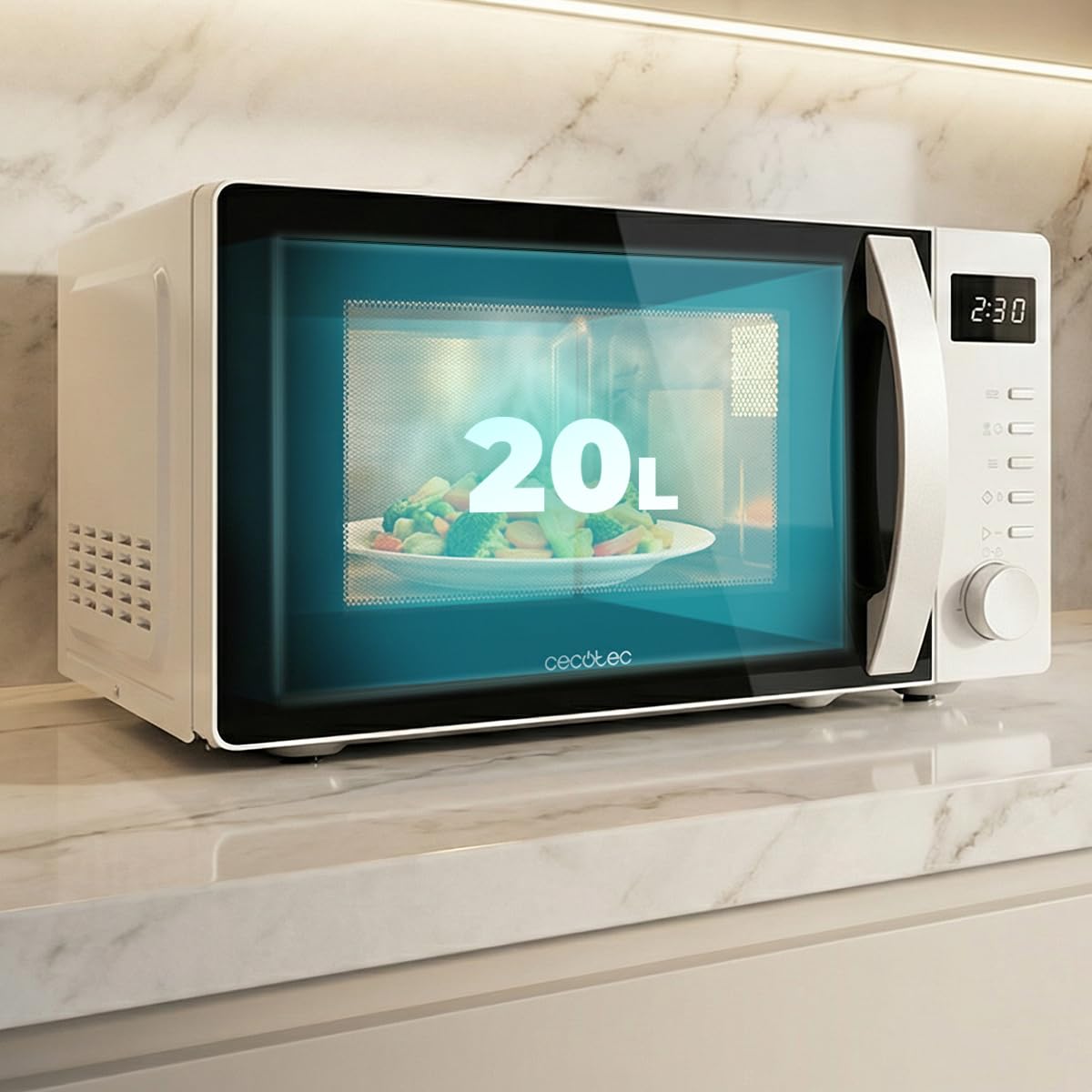 Cecotec Micro-ondes Digital Proclean 5005 White. 700W, 20L, Technologie 3DWave, 5 Niveaux de Puissance, Minuterie 30 Min, Décongélation, Écran avec Horloge, Repas Prêts en un Instant