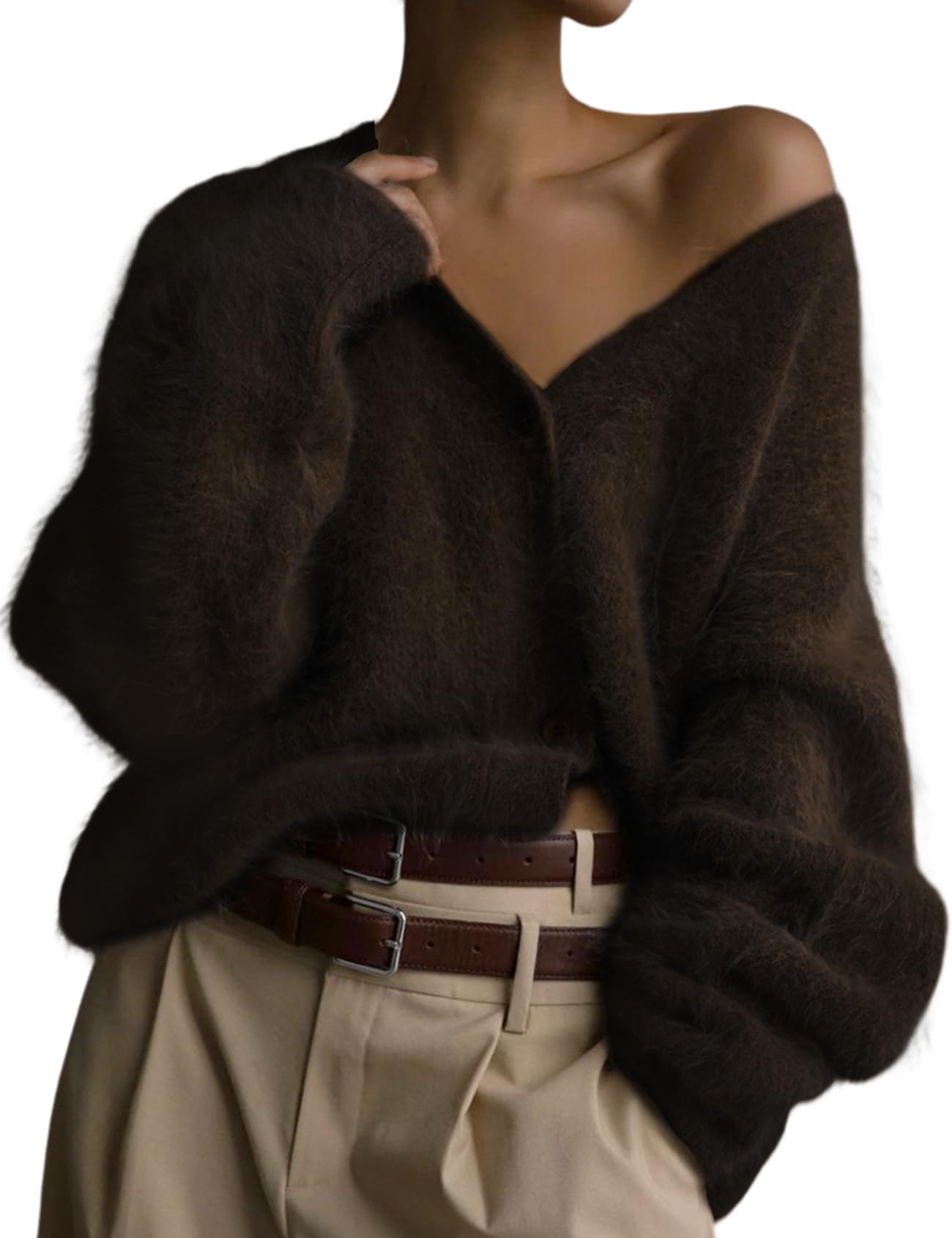 Yimoon Womens Fuzzy Cardigan Sweater V Neck Long Sleeve Button Down Slouchy Furry Knit Sweaters 2026