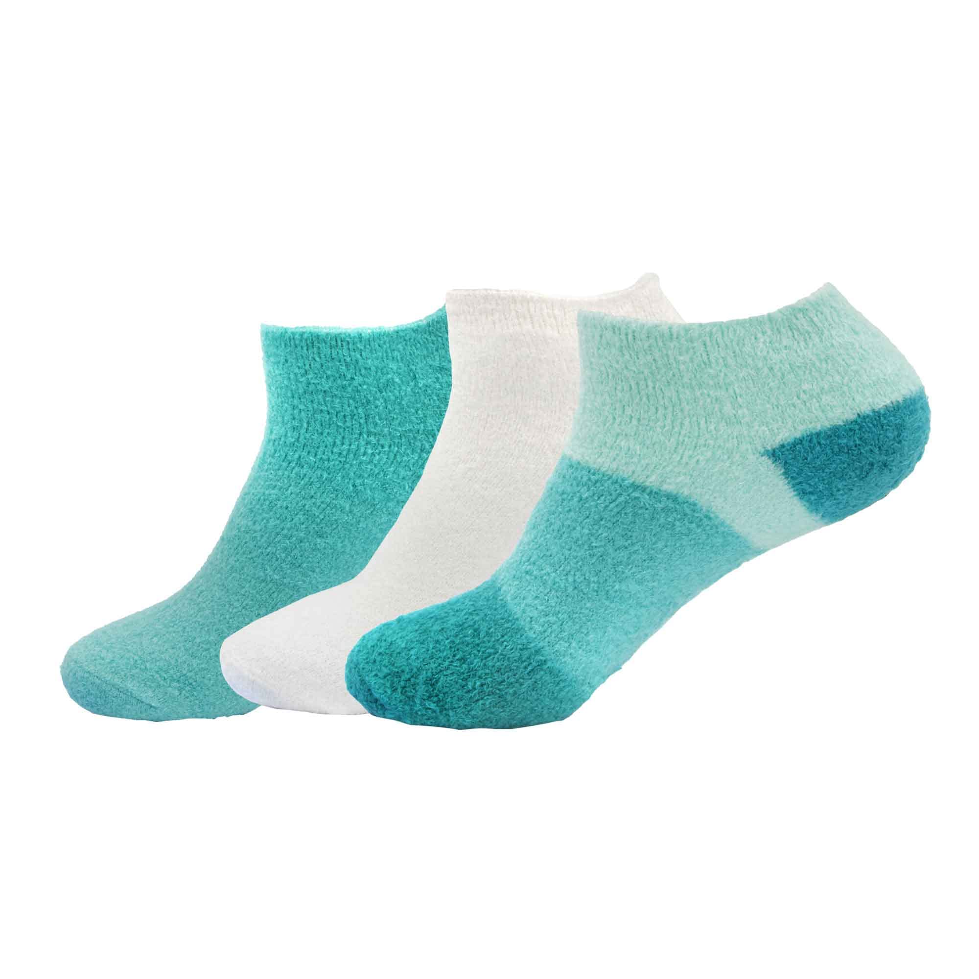 BambooMN Women's Small Fuzzy Soft Aloe Infused Nylon Spa Socks, Assortment E, 3 Pairs