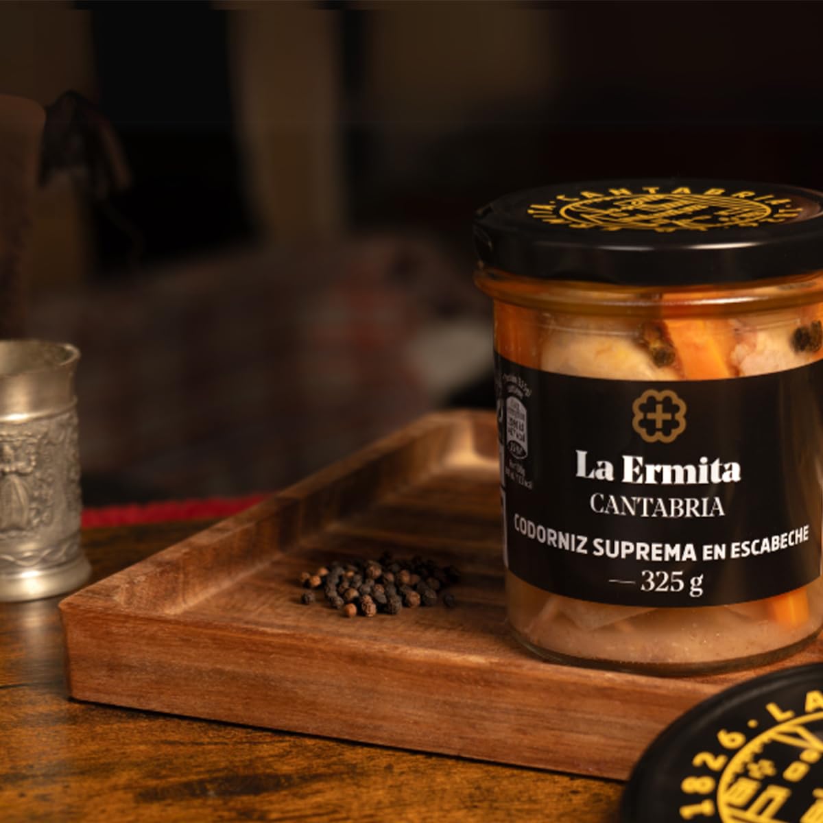 LA ERMITA Codorniz Suprema en Escabeche, Receta Tradicional con Aceite de Oliva y Especias, Lista para Comer, Sin Gluten, Conserva Tarro de Vidrio, Para Aperitivos y Ensaladas 325 g (Pack 4 unidades)