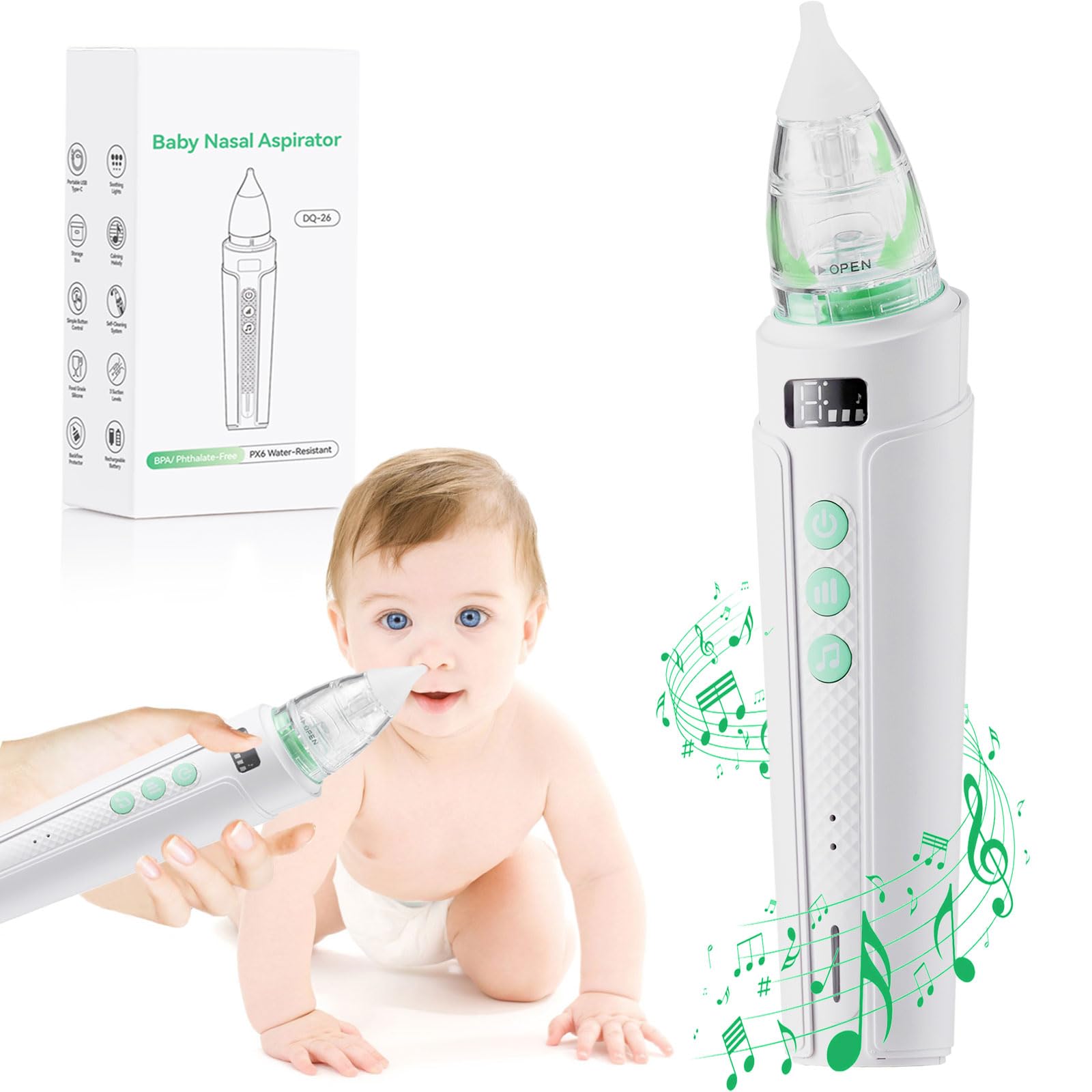 Yofibaby Nasal Aspirator for Baby: Electric Nose Suction for Babies, Rechargeable Automatic Nose Sucker Nose Clearness for Infant and Toddlers with 2 Silicone Tips and Music