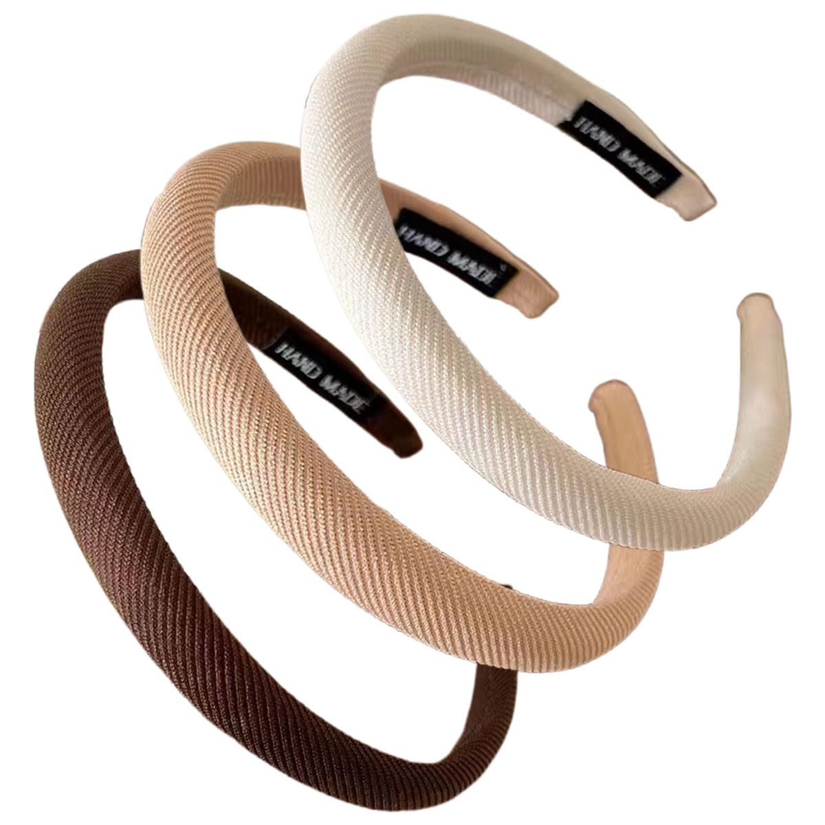 scicent Hair Bands 3 Pieces Thin Alice Bands Fabric Headbands for Girls Hair Accessories for Ladies Padded Hairbands Women (Beige+Khaki+Brown)