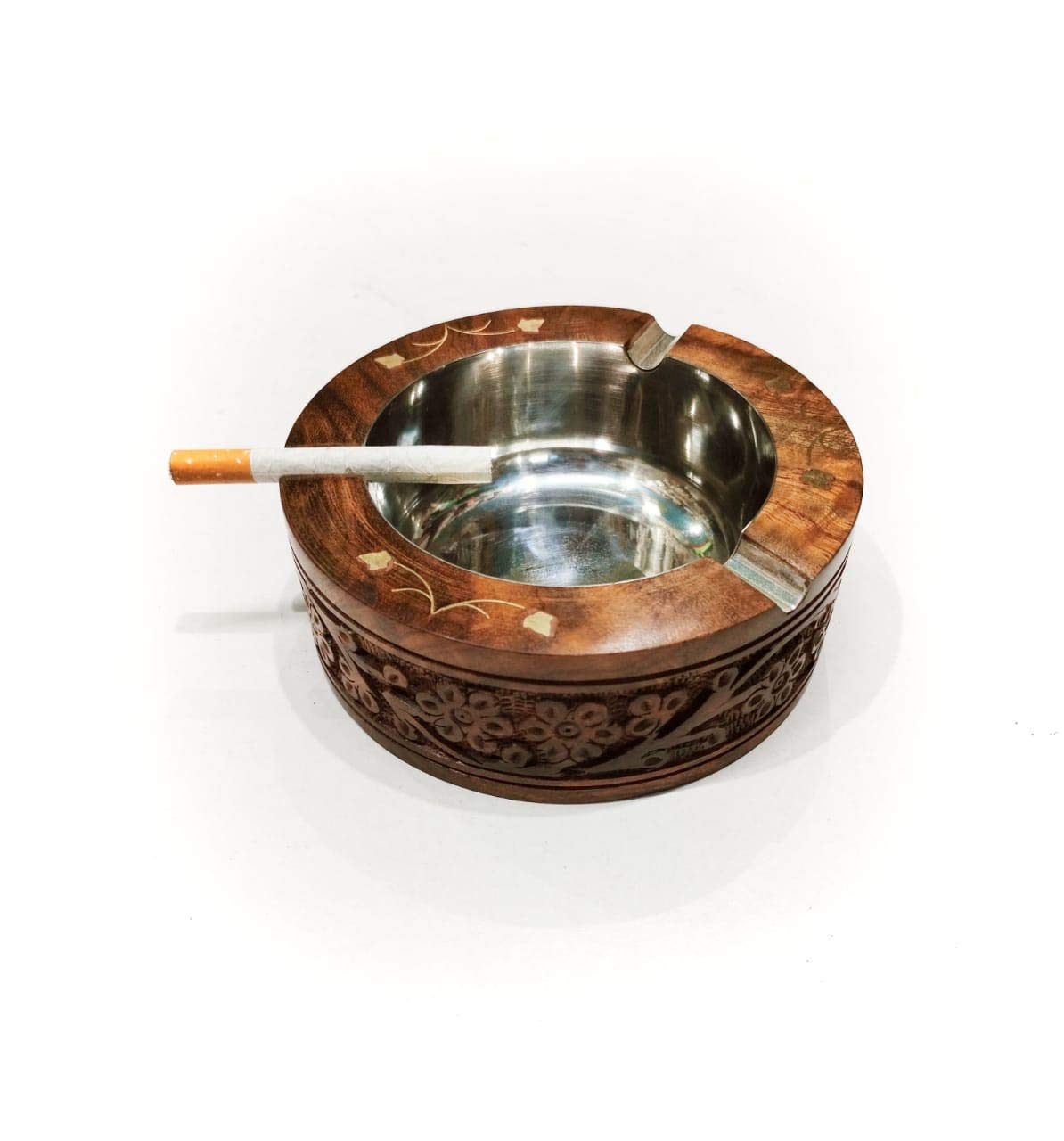 DELUXE WOOD HANDICRAFTS Wood Cigarette Ashtray // Ashtray for Cigarettes Crafts Creative Ashtray //for Home and Garden (Brown_with Brass and Hand Work)-image-40