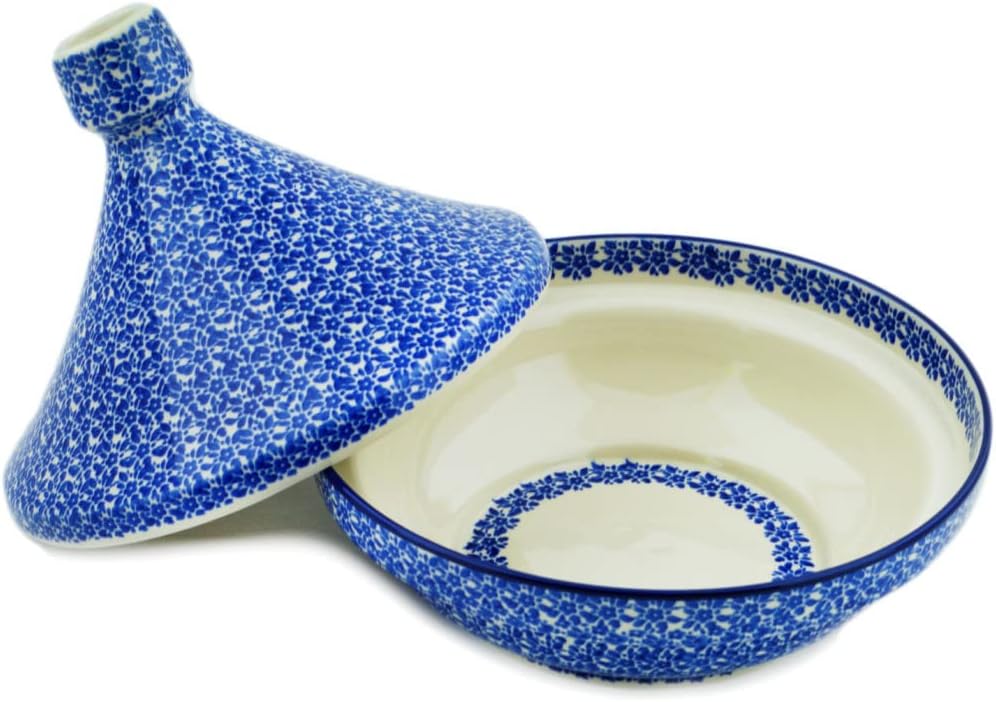 Polmedia Polish Pottery Tagine Pot - Choppy Waters Pattern Handmade in Boleslawiec Poland by Ceramika Artystyczna + Certificate of Authenticity