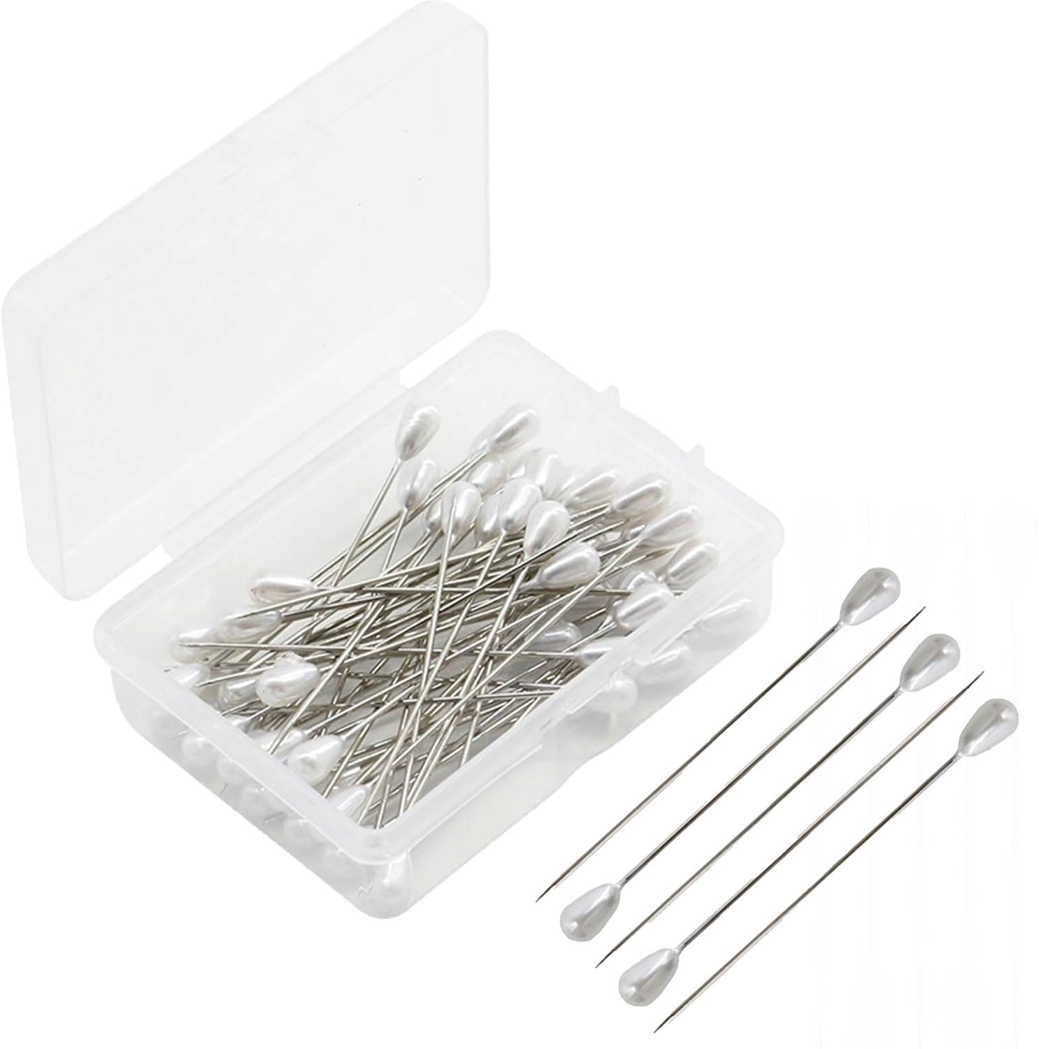 100PCS Boutonniere Pins - White Pearl Head Buttonhole Pin - Corsage Pins for Wedding, Bouquet, Sewing & DIY Crafts - 55mm Straight Pin
