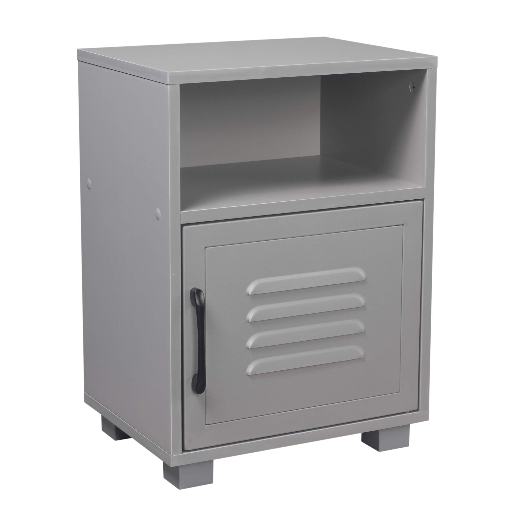 URBNLIVING Valencia Metal Door 1 Shelf Wooden Bedroom Bedside Cabinet Nightstand Side Table (Grey/Grey)