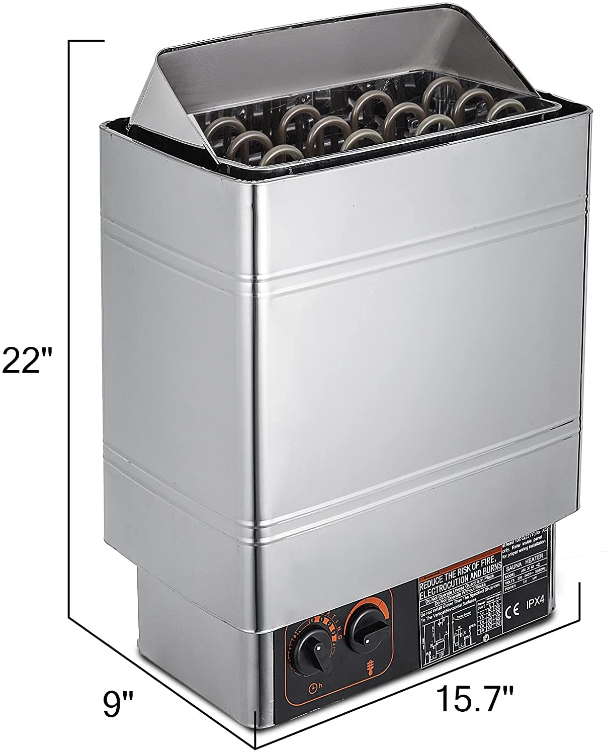 Chauffage de sauna domestique 3-9 kW - Poêle électrique pour sauna sec et humide - Contrôle interne - Poêle de spa intégré en acier inoxydable - Pour maison et hôtel de 2 à 15 m3 - 6,0 kW (3,0 kW)