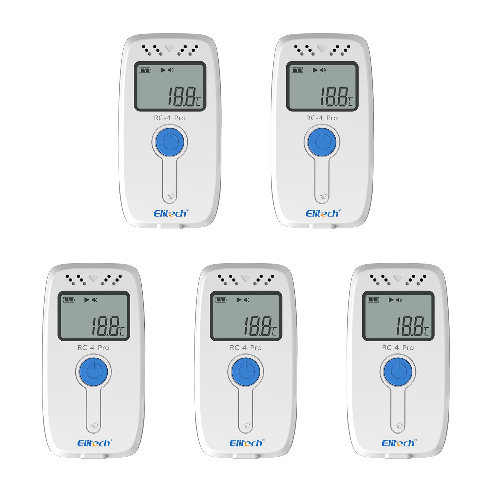 Elitech 5PCS Enregistreur de Température USB, Data Logger pour Réfrigérateur Médical, Stockage Vaccins, Surveillance Chaîne du Froid 64 000 Données, Exportation Auto PDF/CSV, RC-4