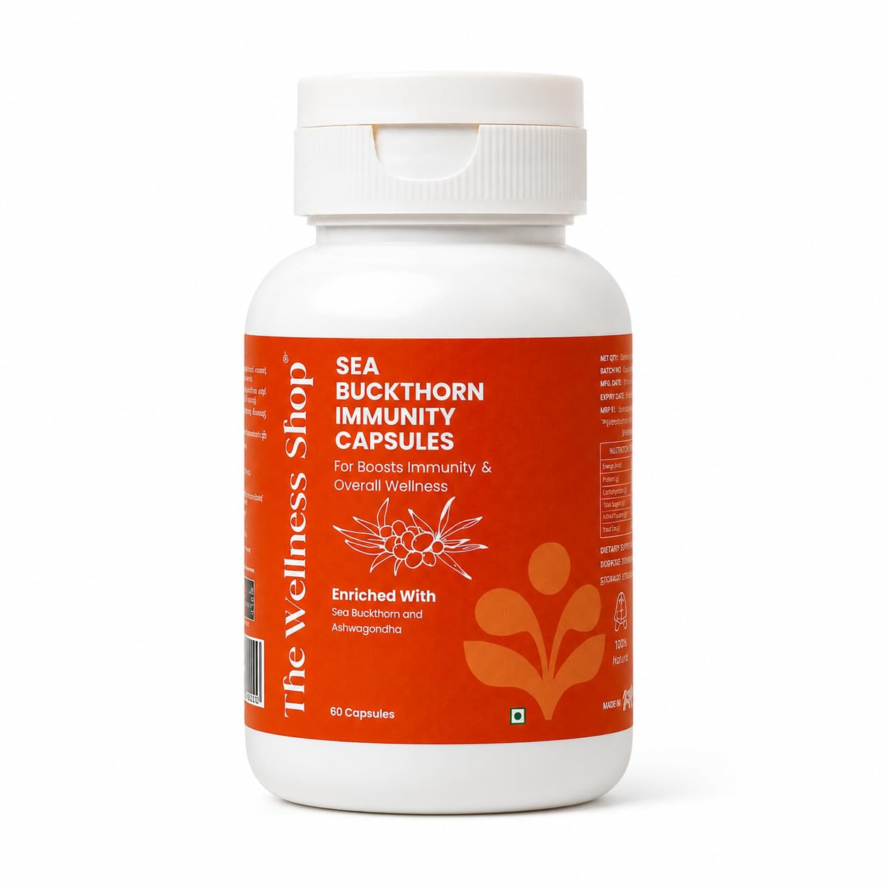 the wellness shop sea buckthorn immunity capsules | omega 3, 6 & 9 and ashwagandha herbs | boost immunity, metabolism & liver function | herbal ayurvedic supplement | pack of 1- (60caps)