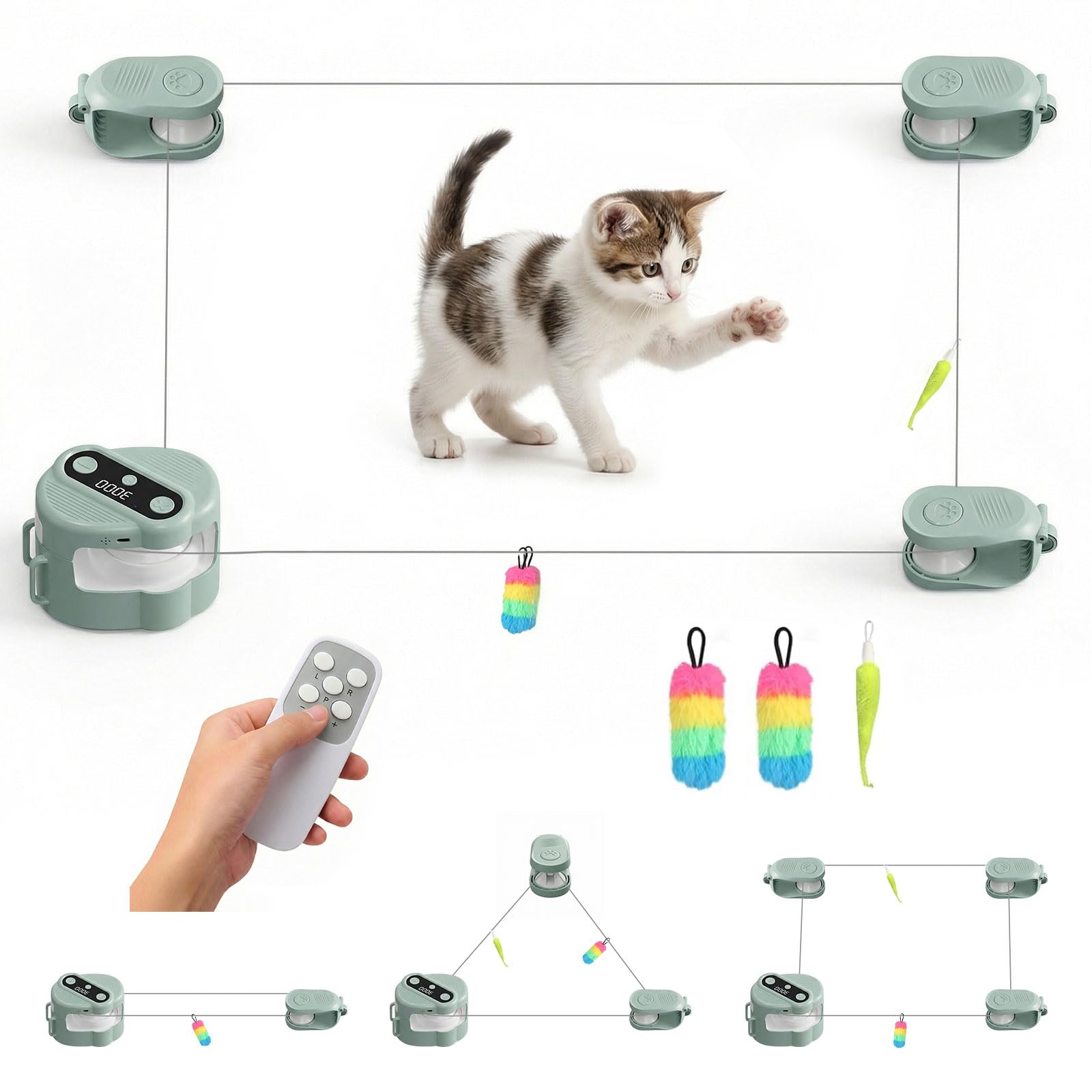 jianyana Interaktives Katzenspielzeug mit Fernbedienung, 4 einstellbare Geschwindigkeiten, automatische und manuelle Modi, langer Akku, wiederaufladbares Katzenlaufband, Indoor-Katzen – Langeweile