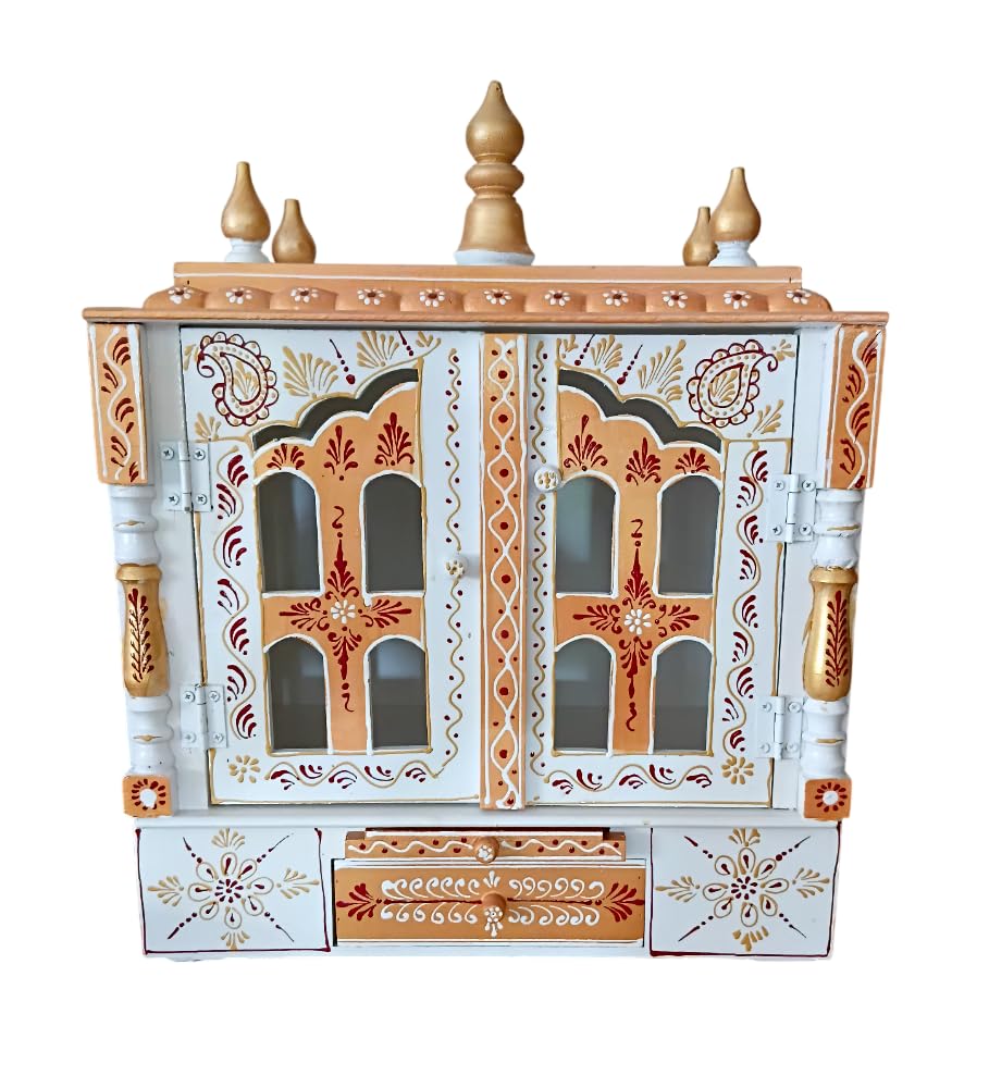 Kamdhenu art and craft Wooden Temple/Home Temple/Pooja Mandir/Pooja Mandap/Temple For Home(Brown Yello),60 cm,28 Cm
