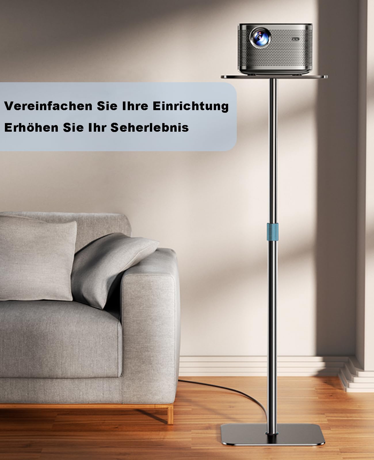 Beamer Ständer Projektor Halterung Höhenverstellbar 104–160 cm – Bodenständer mit Platte für Präsentationen, Heimkino, Studio, Büro – Traglast bis 6 kg