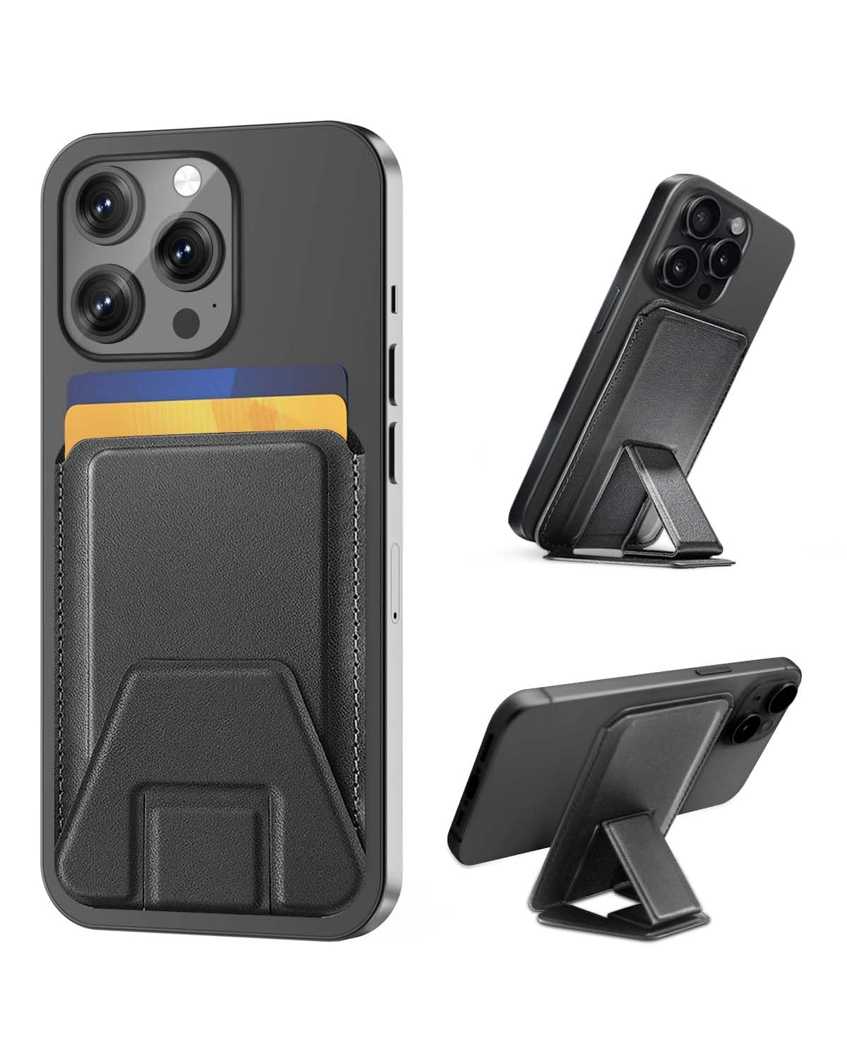 HW CASA Portafoglio Magnetico con 12 Potenti Magneti e Funzione Stand,Ultra Sottile Tre Porta Carte Magnetico Portafoglio,Compatibile con iPhone 15/14/13/12 Serie,Materiale in Pelle PU,Nero