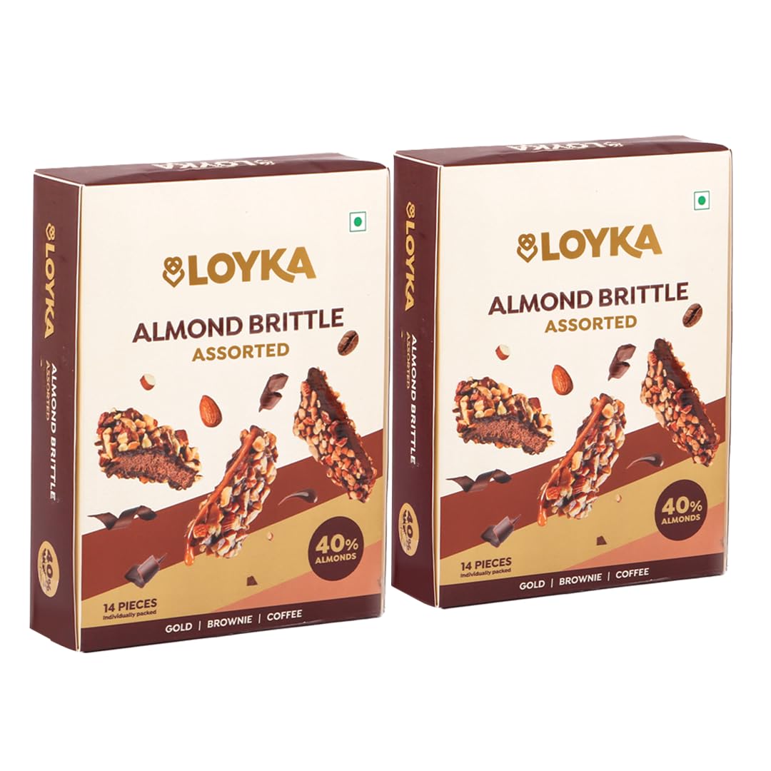 LOYKA Almond Brittle Assorted Choco Box - 14 Pcs X 2 | Premium Chocolate Gift Hamper | Choco & Nut Dryfruit | Roasted California Almonds (40%, Dark Choco & Salted Caramel | Any-Time Snack, 450 Gram)