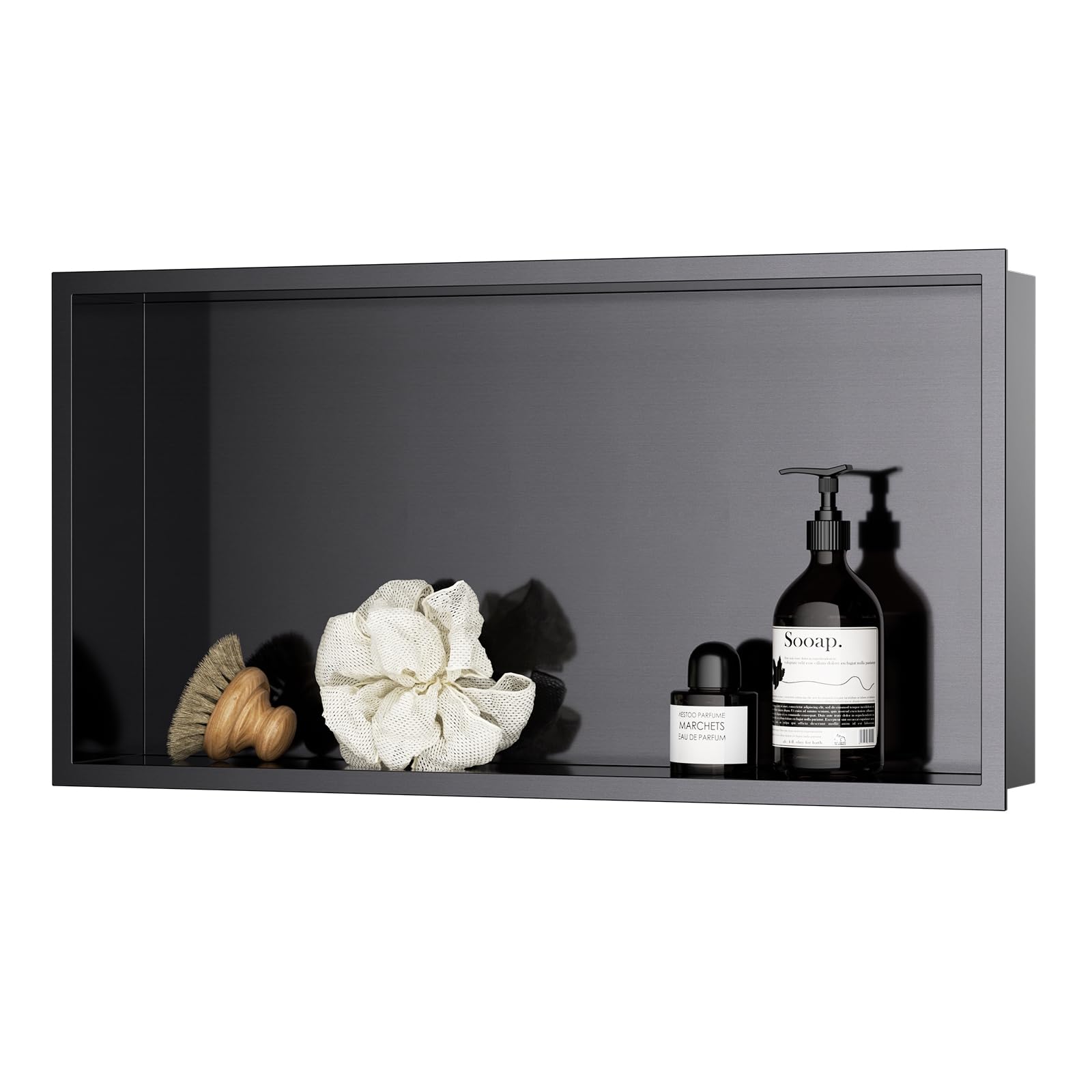 KEOKBON Shower Niche Wall Insert 25x40x10cm, Tile-Less Shower Shelf Recessed for Wet Room, Double Bathroom Recessed Niche Stainless Steel for Shower Essentials, Matte Black Finish — image 1