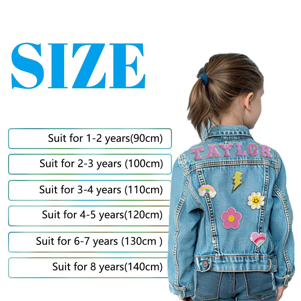 Personalisierte Jeansjacke für Kinder mit Namen, Individuell langärmelige Jeansjacke mit Muster für Mädchen und Jungen, 1-10 Jahre, Geschenke zum Schulanfang, Geburtstag und Weihnachten