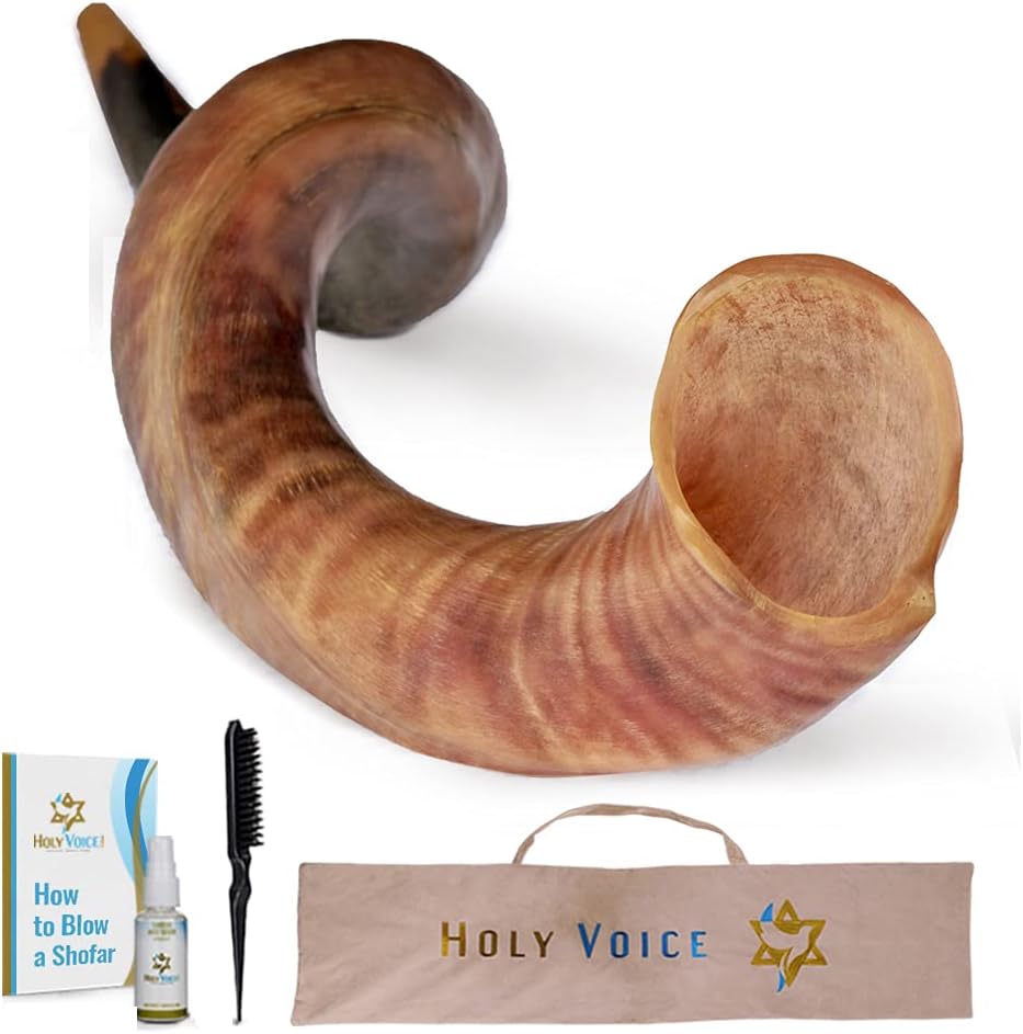 Kosher Kudu Shofar Horn from Israel 24”-28”–Traditional Half Polished Kudu Shofar Includes Carrying Bag, Brush, Anti Odor Spray and Blowing Guide - Holy Easy Blowing Ancient Jewish Musical Instrument : Musical Instruments