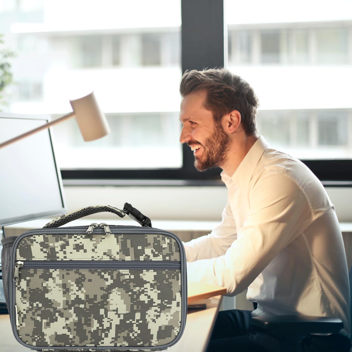 GYEUKHAM Lonchera aislada para la escuela, térmica, reutilizable, duradera, congelable, para niños, niñas, hombres y mujeres, kit de bolsa de almuerzo portátil para trabajo, picnic, viajes, camuflaje