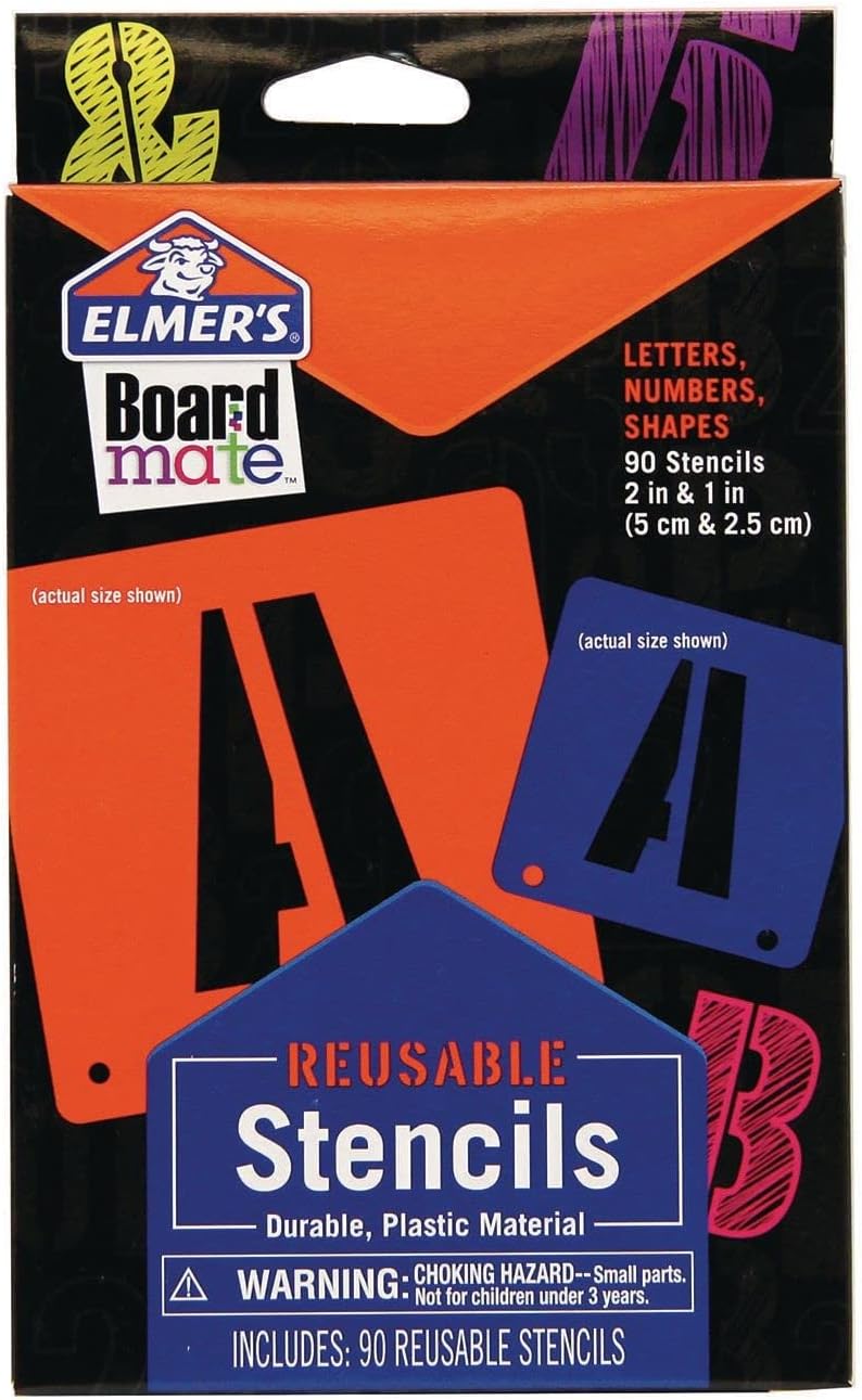 Elmer's Project Popperz Reusable Plastic Stencils, 2 Inch and 1 Inch, 90 Letters, Numbers and Shapes (E3062)