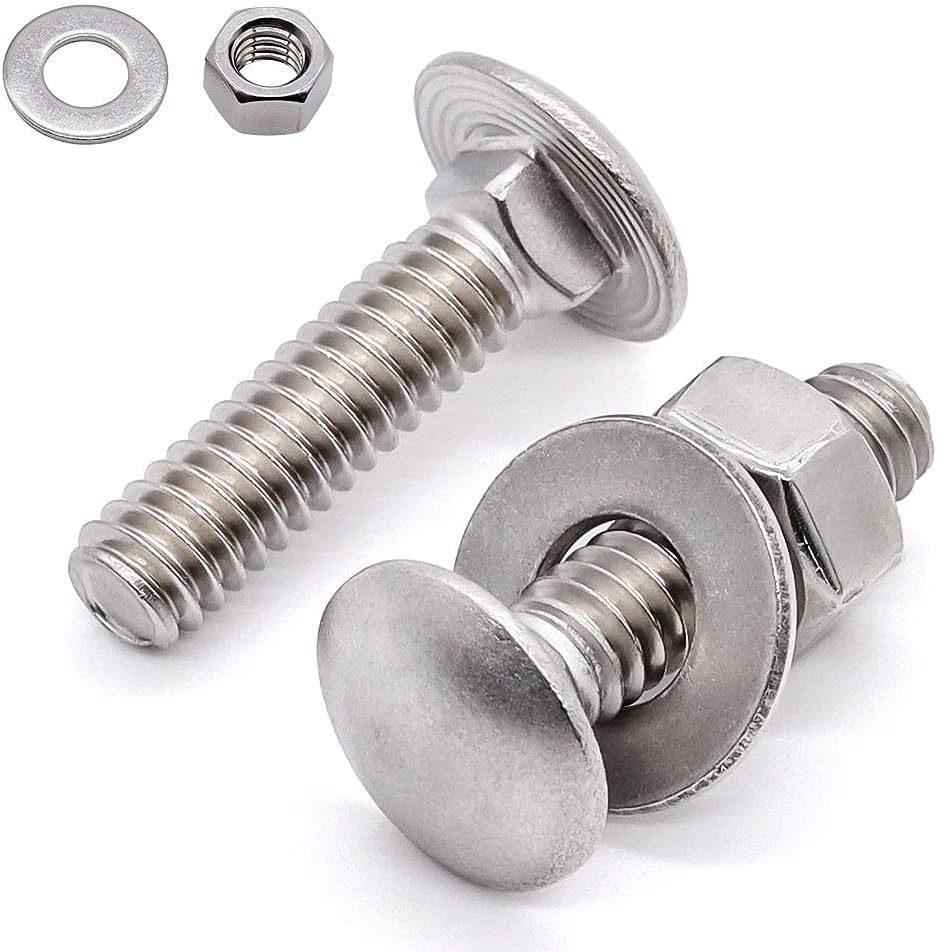 Glvaner (10 Sets) 1/4-20 x 3/4" Stainless Steel Carriage Bolts and Hex Nuts & Flat Washers 304 Stainless Steel 18-8 Full Thread Coverage Square Neck
