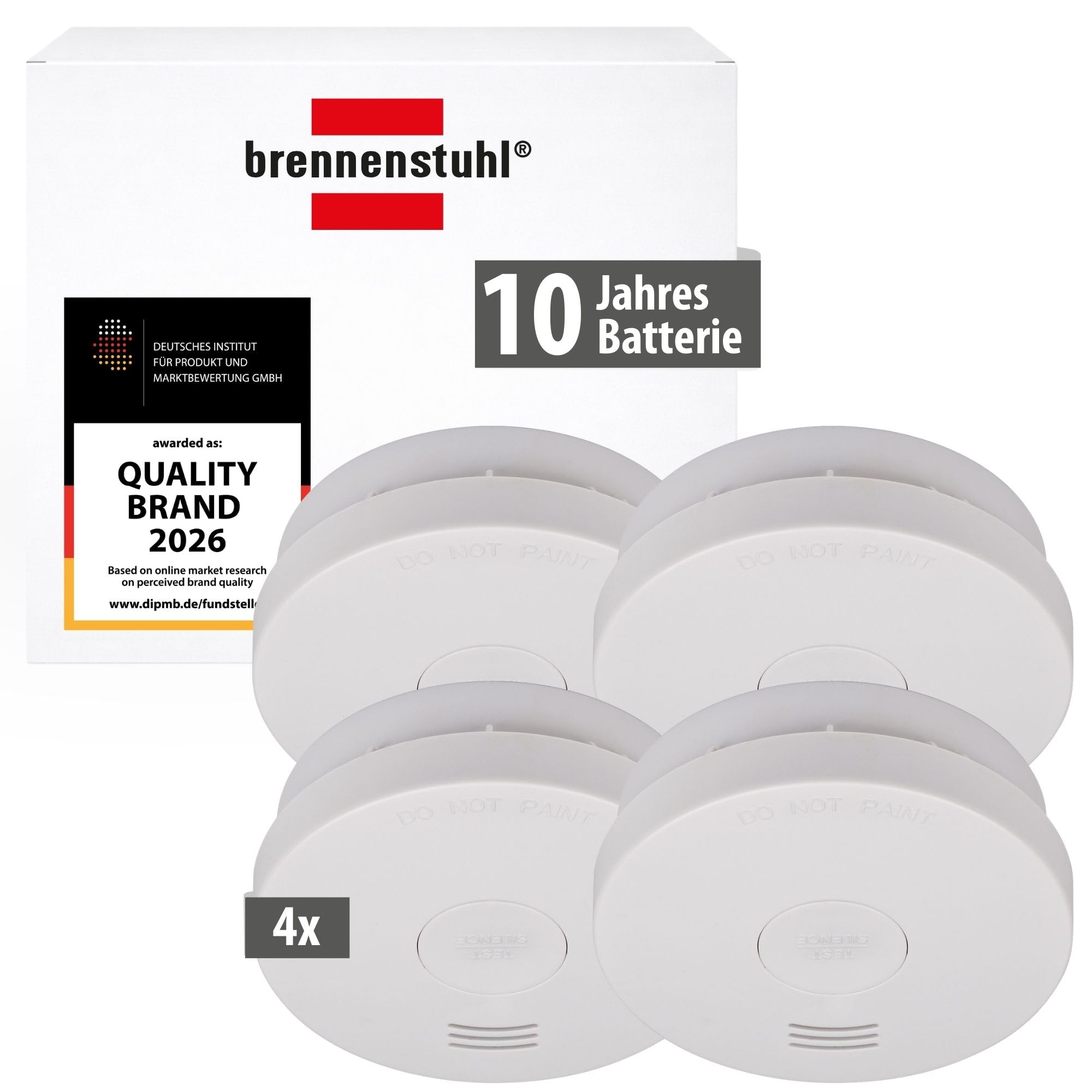 Brennenstuhl Rauchmelder Set, 4X RM L 3100 mit integrierter Batterie (geprüft und Zertifiziert nach VDs DIN EN 14604) weiß
