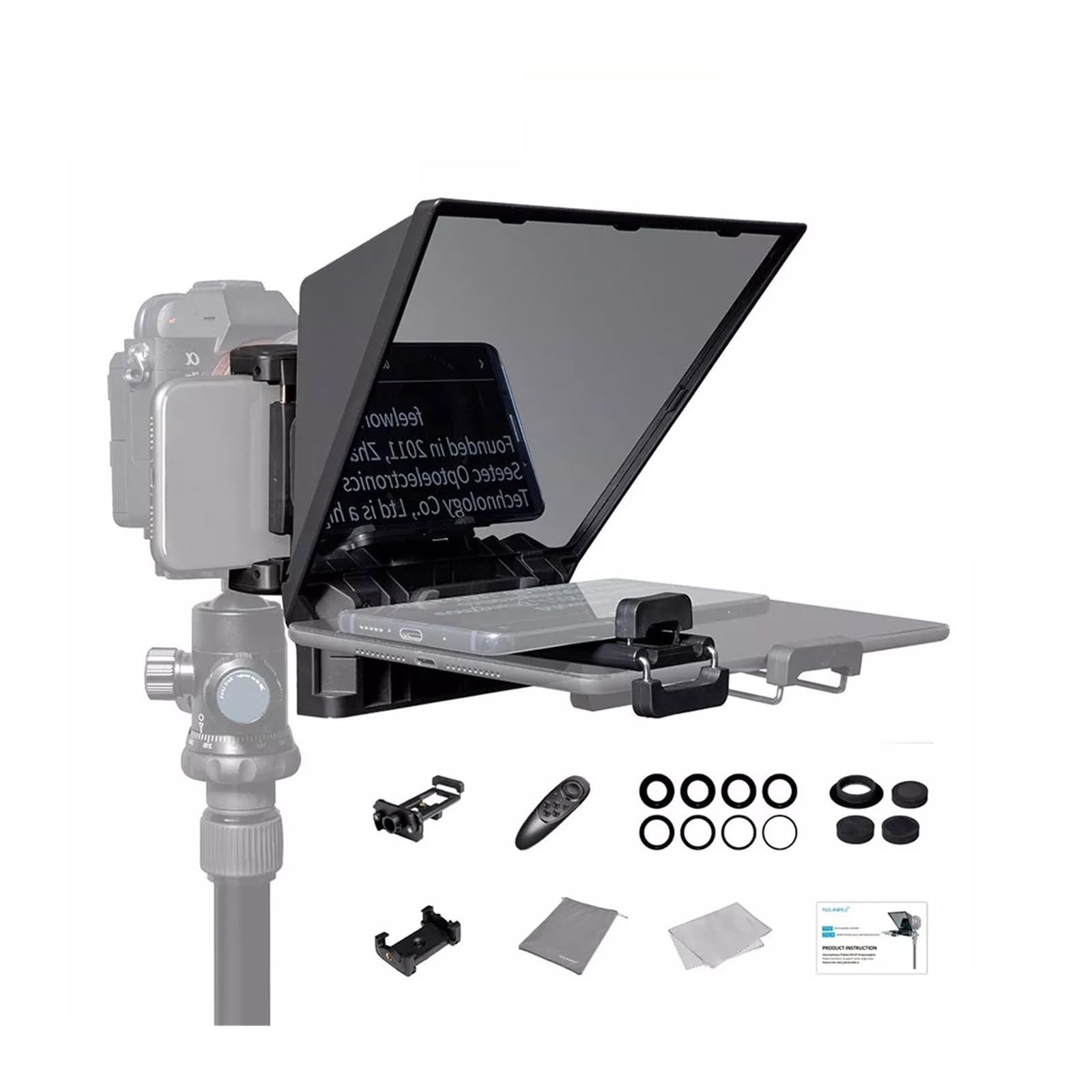 Teleprompter, Mini-Teleprompter 8 Zoll tragbar unterstützt unter 8 Zoll Smartphone-Tablet-Aufforderung Smartphone-Kamera, Online-Lehre Live-Streaming