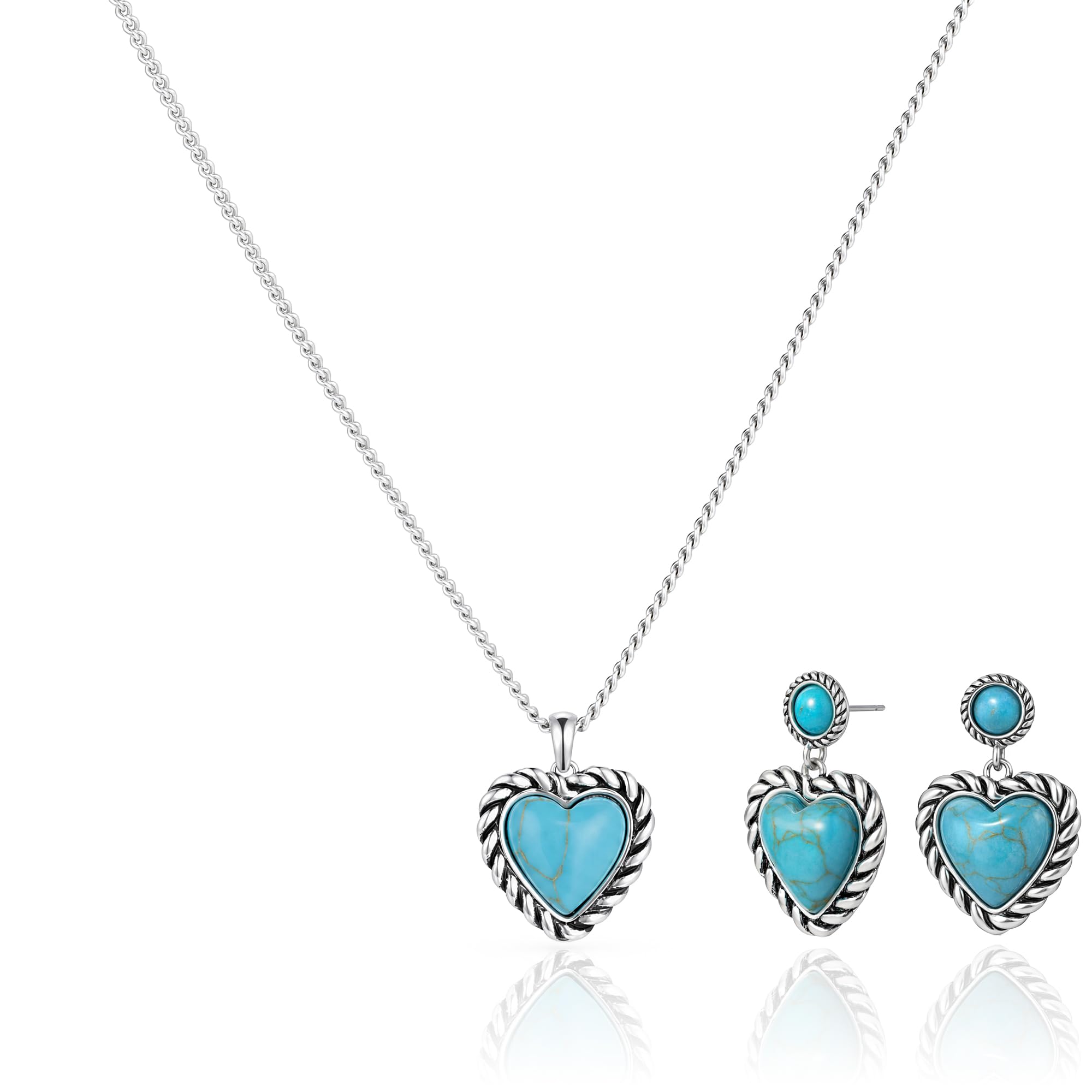Wrangler Heart Turquoise Necklace & Earrings Set, Western Jewelry for Women | Turquoise J…