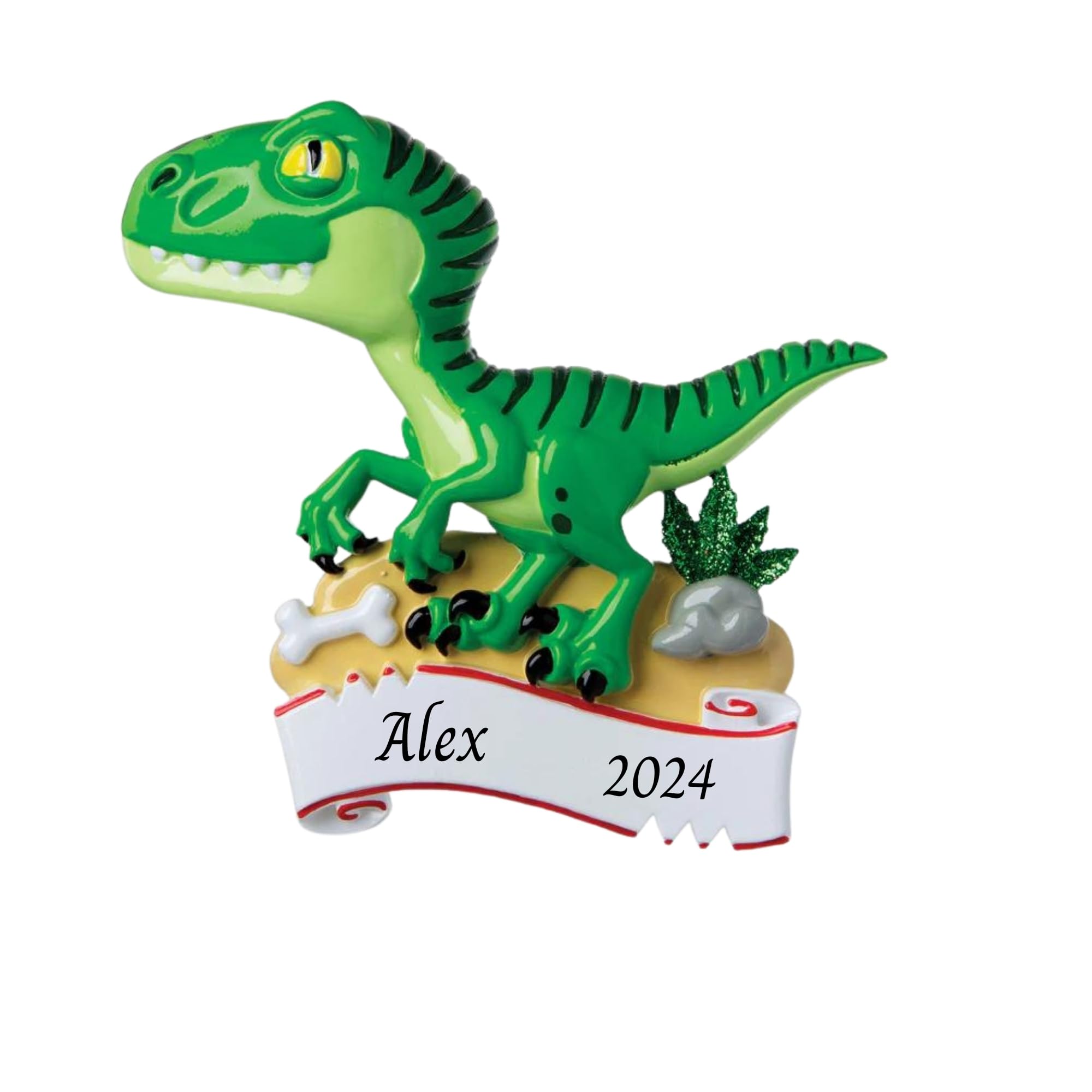 2024 Personalized Christmas Tree Ornament for Kids - Dinosaur Custom Customized Merry Christmas Ornament - Dinosaur Keepsake for Boys & Girls Children (Green Dinosaur)