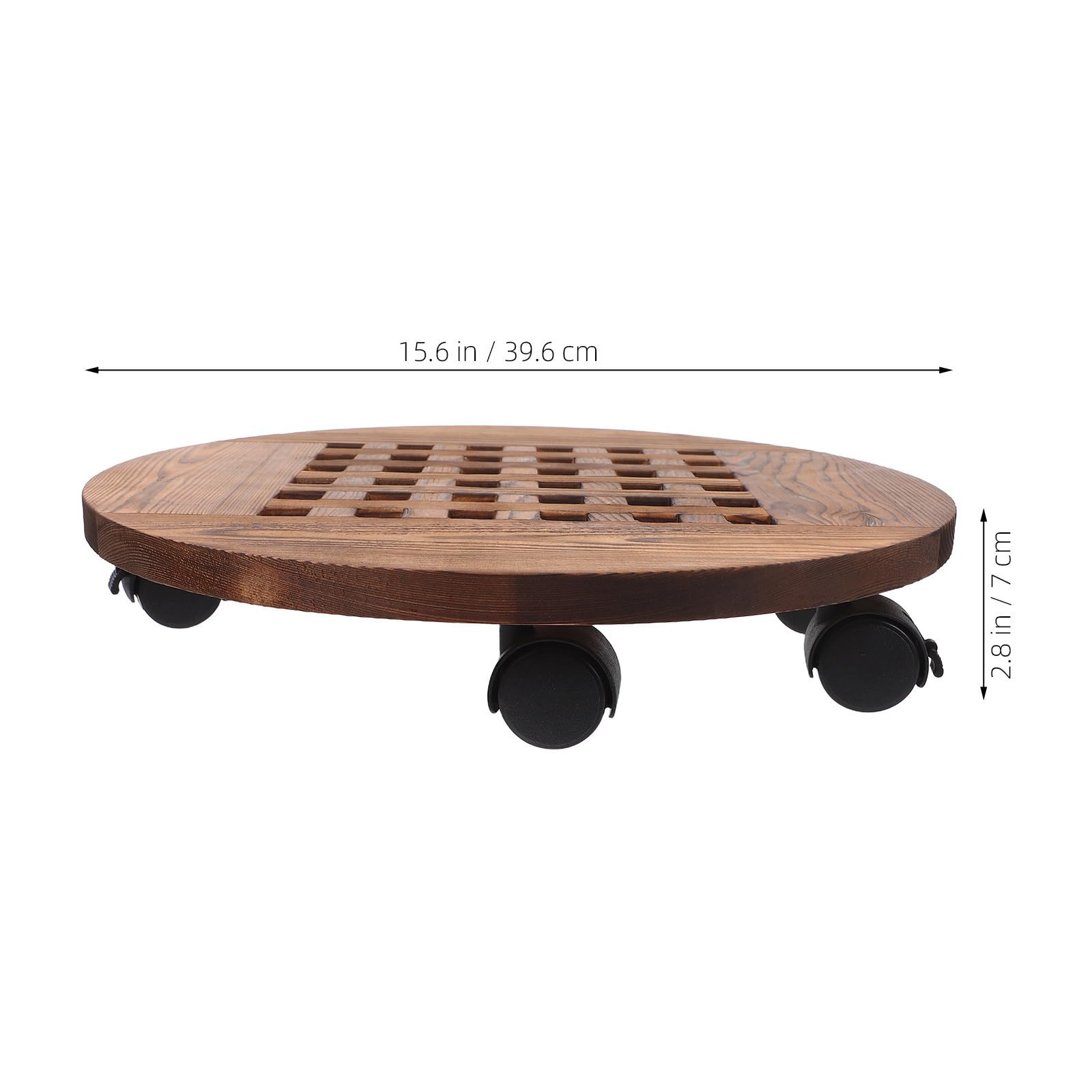 Chariot Roulant pour Plantes en Bois Marron, Plateau Rond Mobile Supportant Jusqu'à 100kg, pour Pots et Bacs à Plantes en Intérieur et Jardin