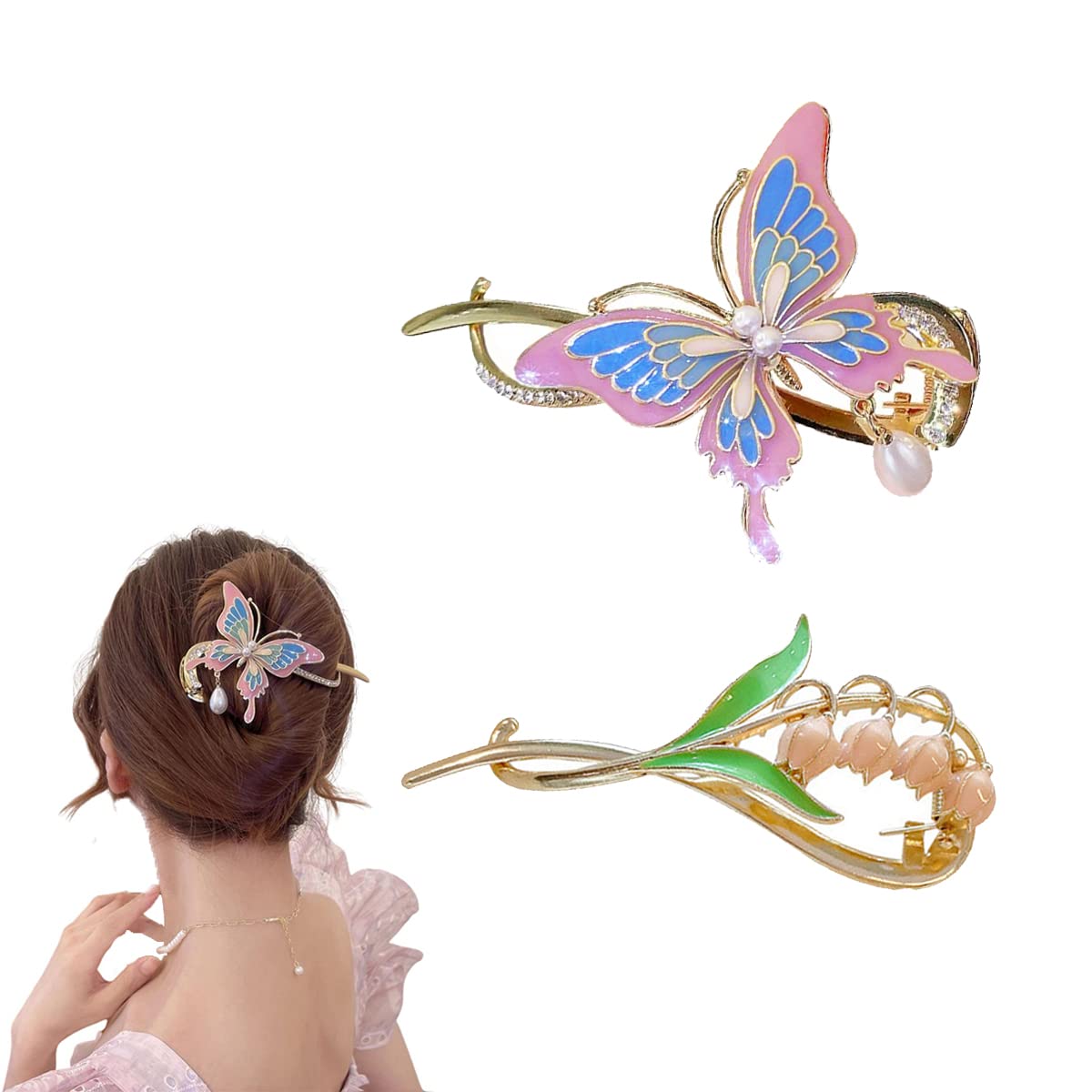 bacchette per capelli, Clip N Twist Francese, fermaglio for capelli, forcine for fissare lo chignon, mollette for diapositive, bastoncini for capelli, accessori for forcine for donne e ragazze(Style 1