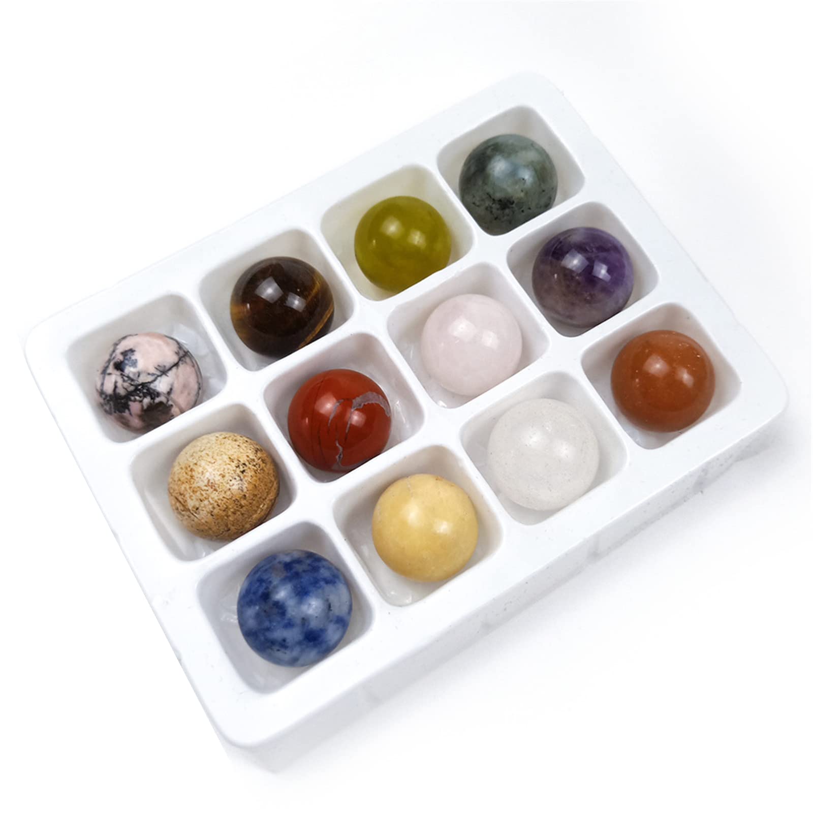 Wangcl Green/Red 12Pcs Assorted Crystal Healing Gemstone Mix Spheres Stone Ball 18-20Mm Mineral Tumble Reiki Decor Collection Natural Chakra Quartz Ornaments