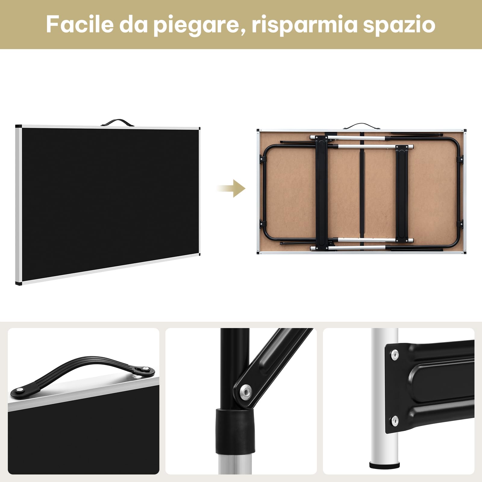 eSituro Tavolo da Campeggio Regolabile in Altezza (73-94 cm), Tavolo Pieghevole Salvaspazio in Alluminio, per Giardino, Picnic, Leggero, Nero 100x60x94 cm