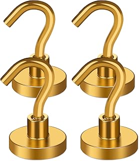 MIKEDE N52 Magnetic Hooks Heavy Duty 30LB+ Strong Magnets with Hook for Cruise Cabin Neodymium Extra Strength Industrial Hooks for Hanging Magnetic Hanger for Grill (Yellow 4 Pack)
