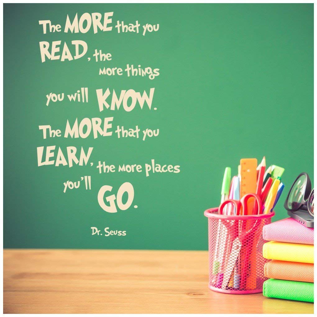 azutura The More You Learn Dr Seuss Quote Wall Sticker available in 5 Sizes and 25 Colours White