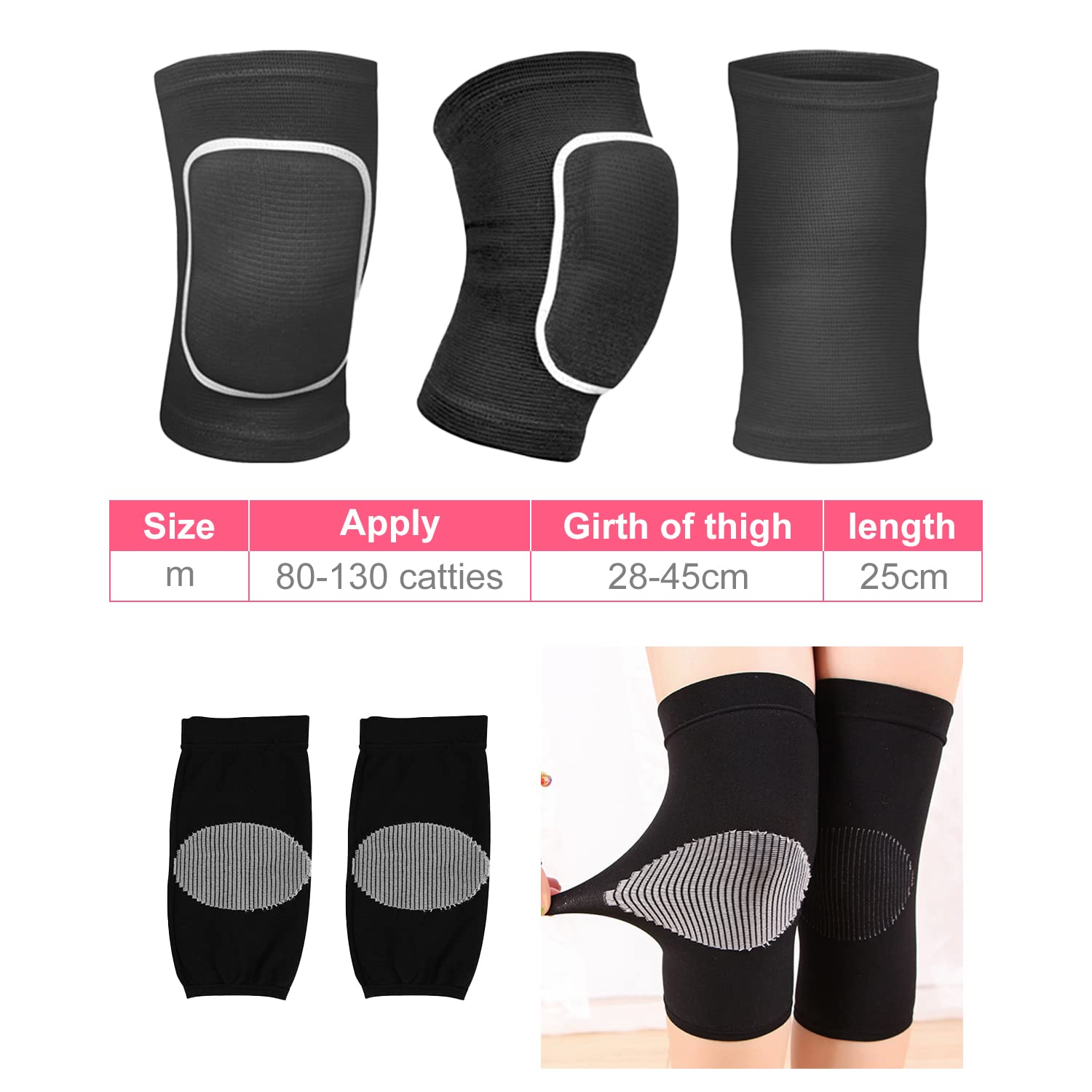 1 par de rodilleras de baile y 1 par de rodilleras deportivas, suaves y transpirables, rodilleras protectoras, rodilleras de esponja de danza para hombres y mujeres (negro)