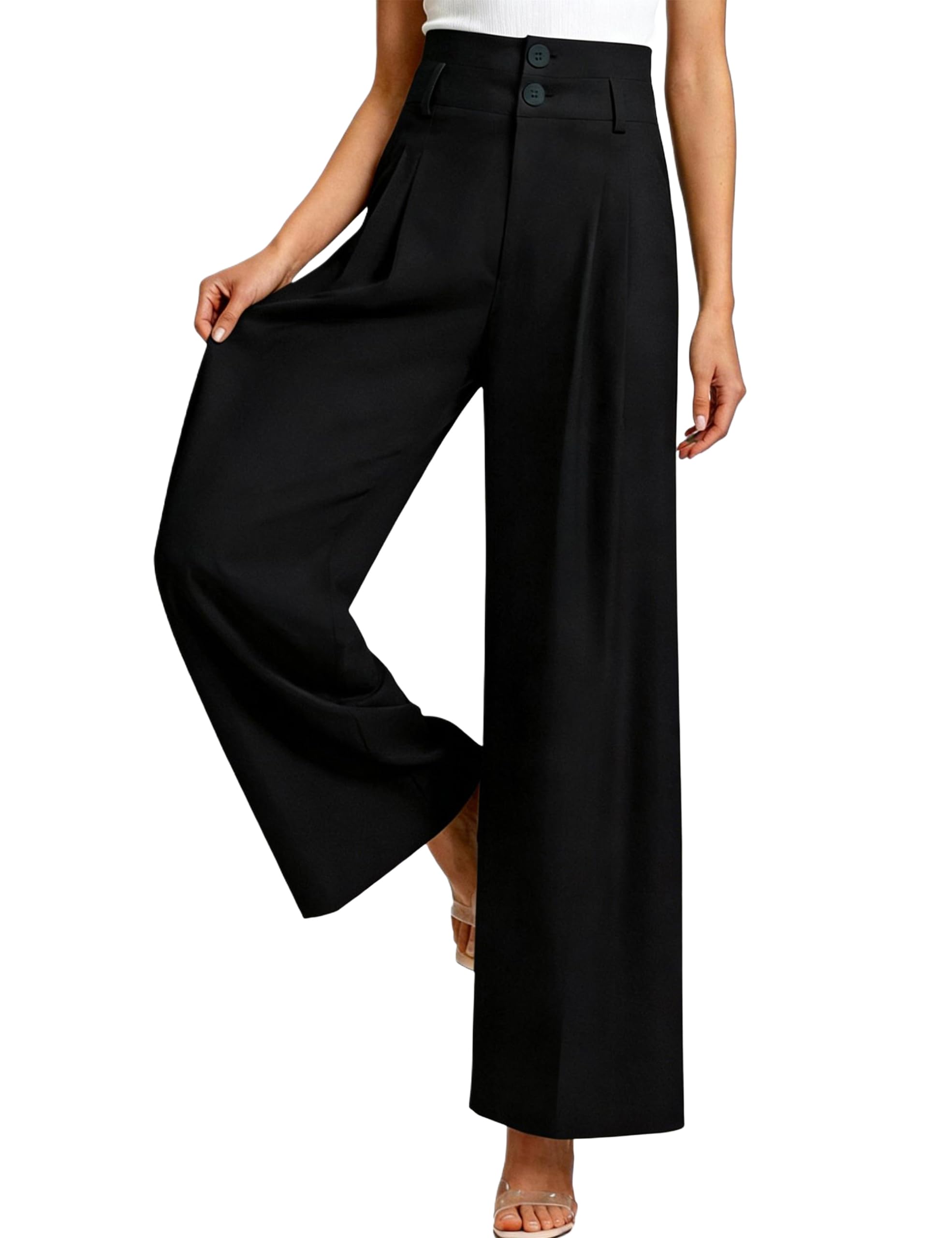 Womens 2026 High Waisted Wide Leg Pleated Palazzo Pants - Business Casual Work Dress Trousers with Pockets